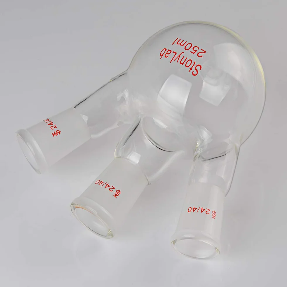 StonyLab Glass 250 ml 3 szyjka okrągła dolna piersiówka RBF 24/40