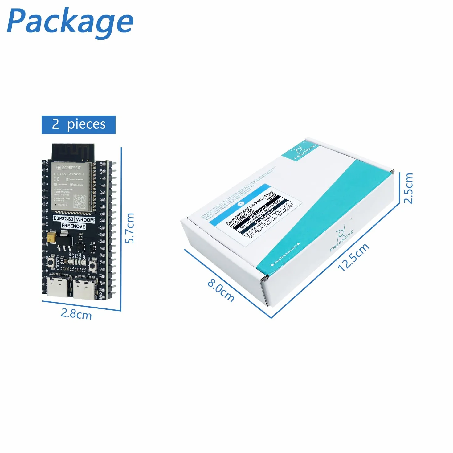 Freenove ESP32-S3 ESP32 S3 Board Lite (2 Pack), Dual-core 32-bit 240 MHz Microcontroller, Onboard Wireless, Python C Code, Example Projects Tutorial