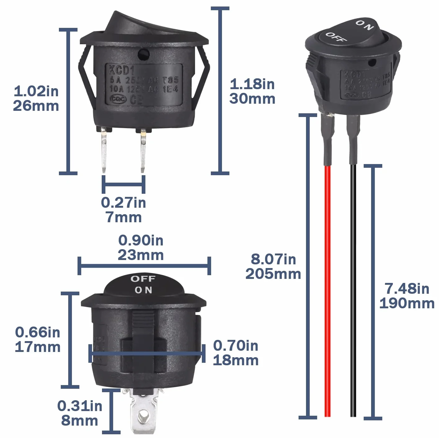 VEXUNGA przełącznik kołyskowy ON OFF 12 V 2-biegunowy 6 A 250 V 10 A 125 V AC 5 sztuk