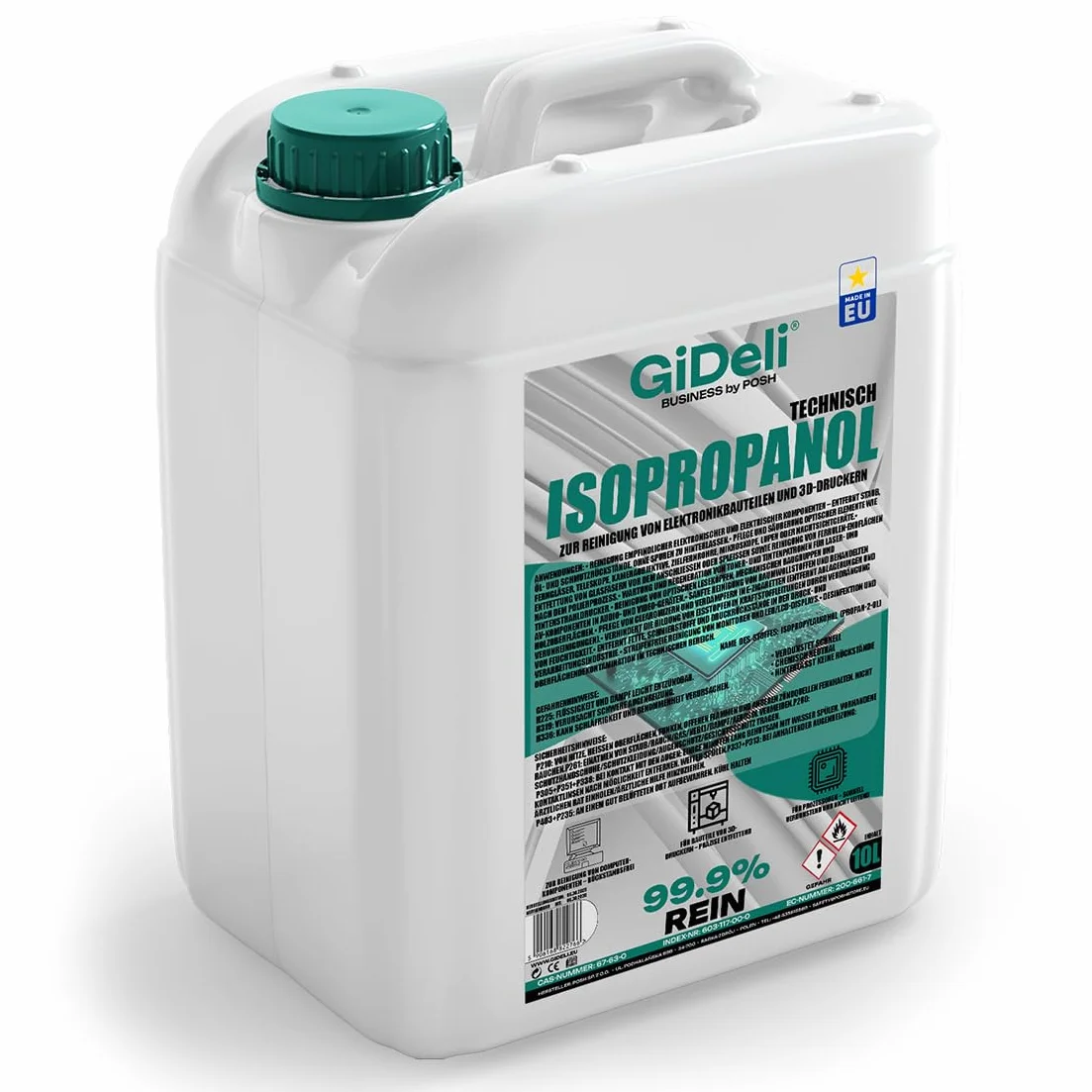 GiDeli Isopropanol techniczny 10 l – alkohol izopropylowy 99,9% – czyszczenie elementów elektronicznych i akcesoriów do drukarek 3D