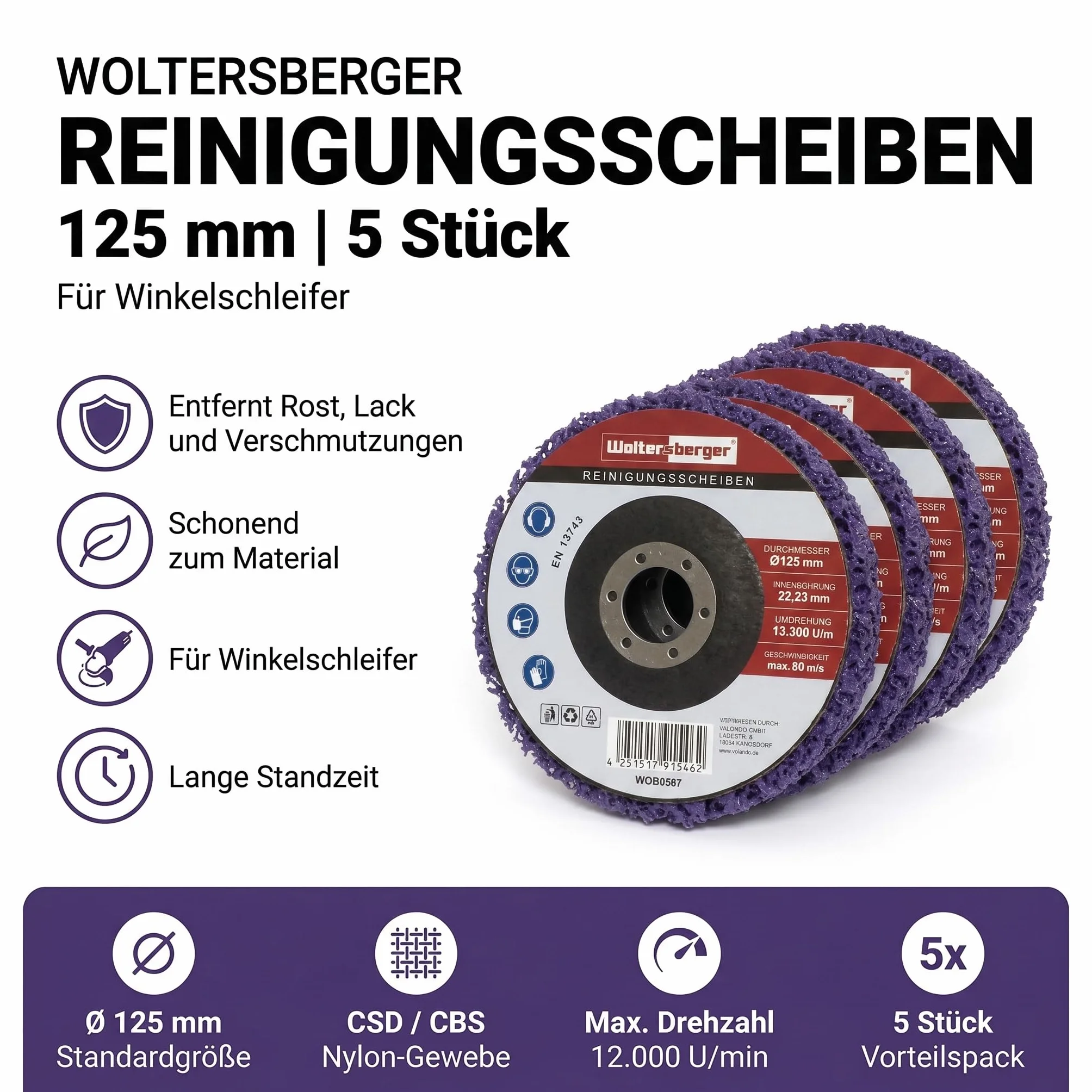 Woltersberger tarcze czyszczące 125 mm CSD włóknina do szlifierek kątowych