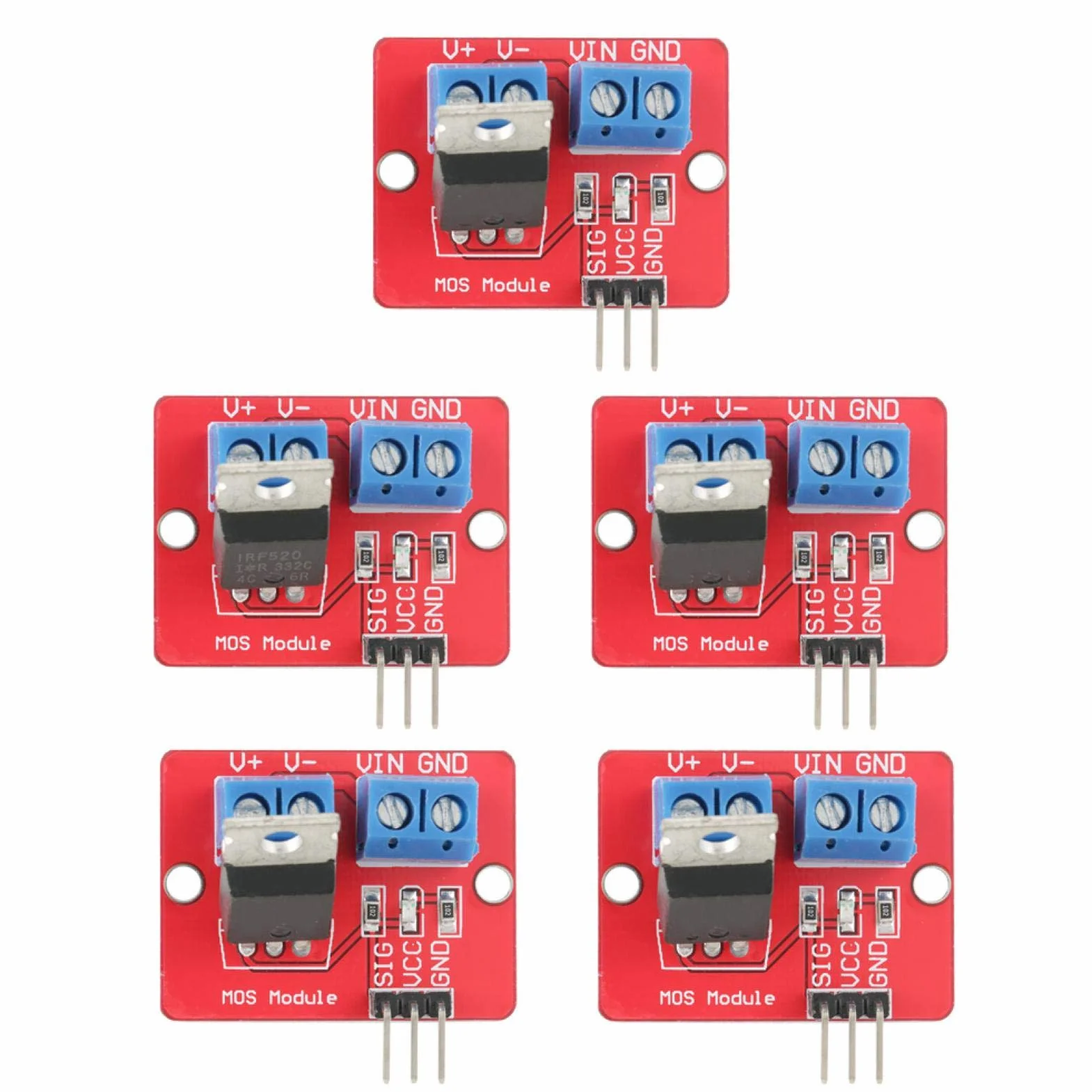 Sterownik IRF520 - 5 szt. 3,3 V/5 V IRF520 MOSFET Moduły sterownika PWM wyjście tablice napędowe wyjście 0-24 V
