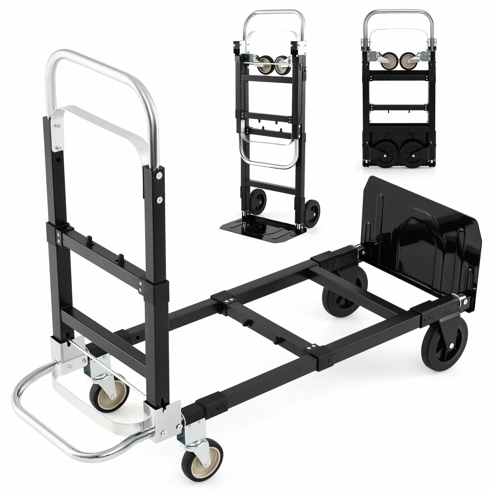 COSTWAY Wózek transportowy 2 w 1, składany, wózek ręczny z uchwytem teleskopowym i regulowaną długością, wózek platformowy maks. 272 kg, wózek transportowy maks. 135 kg, wózek warsztatowy z kółkami