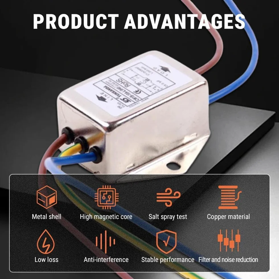 EMI filtr sieciowy, 125/250 V, 10 A, jednofazowy, elektromagnetyczny filtr interferencyjny, EMI, filtr wydajny, EMI do tłumienia ciągłych przerywanych zakłóceń impulsowych