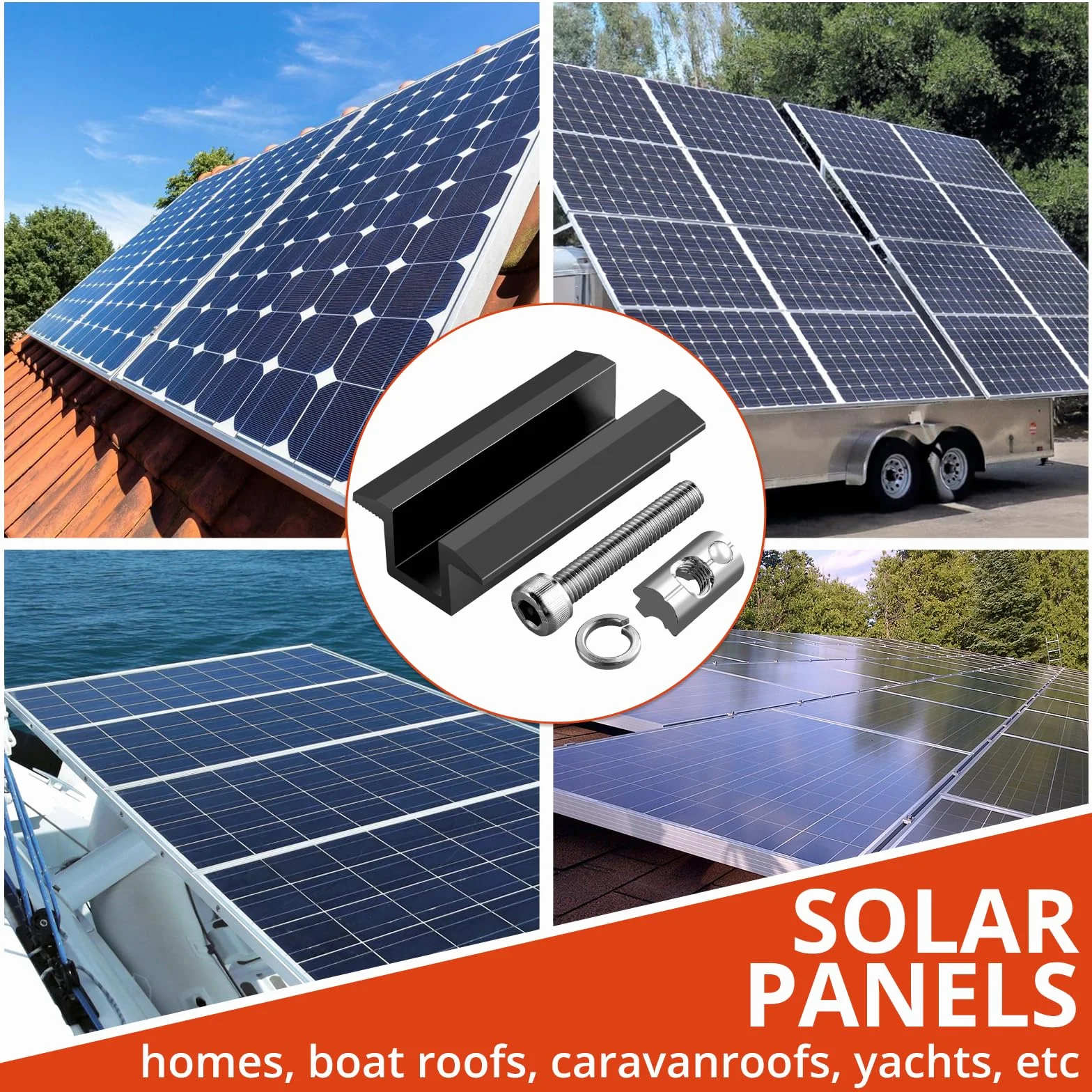 GETLITOOL Akcesoria do szyny montażowej PV, 10 szt. aluminiowy zacisk środkowy, fotowoltaiczne panele słoneczne do wysokości modułu 30-42 mm, wspornik modułów solarnych zaciski do montażu profili