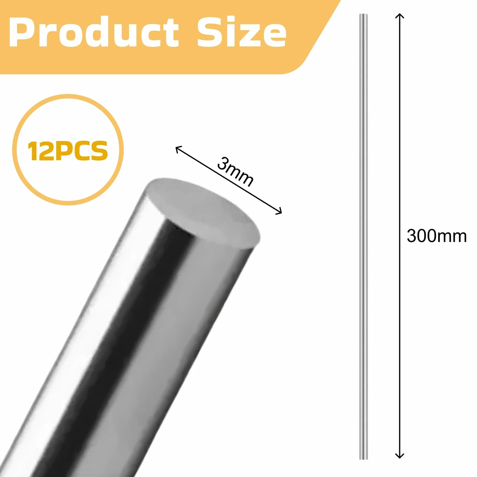 12 szt. prętów ze stali nierdzewnej 3 x 300 mm, pręty ze stali nierdzewnej 304, okrągłe pręty ze stali nierdzewnej, pręt stalowy, do samodzielnego wykonania, modelowania samochodu, samolotu