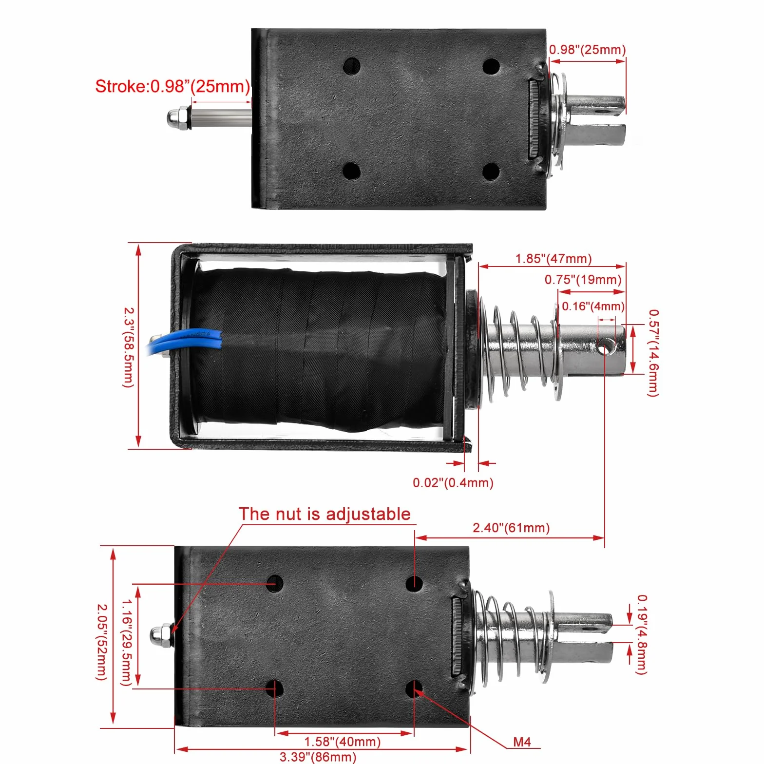 Heschen Elektromagnes HS-1683B DC12V 8,9A skok 25 mm siła 80N Push Pull