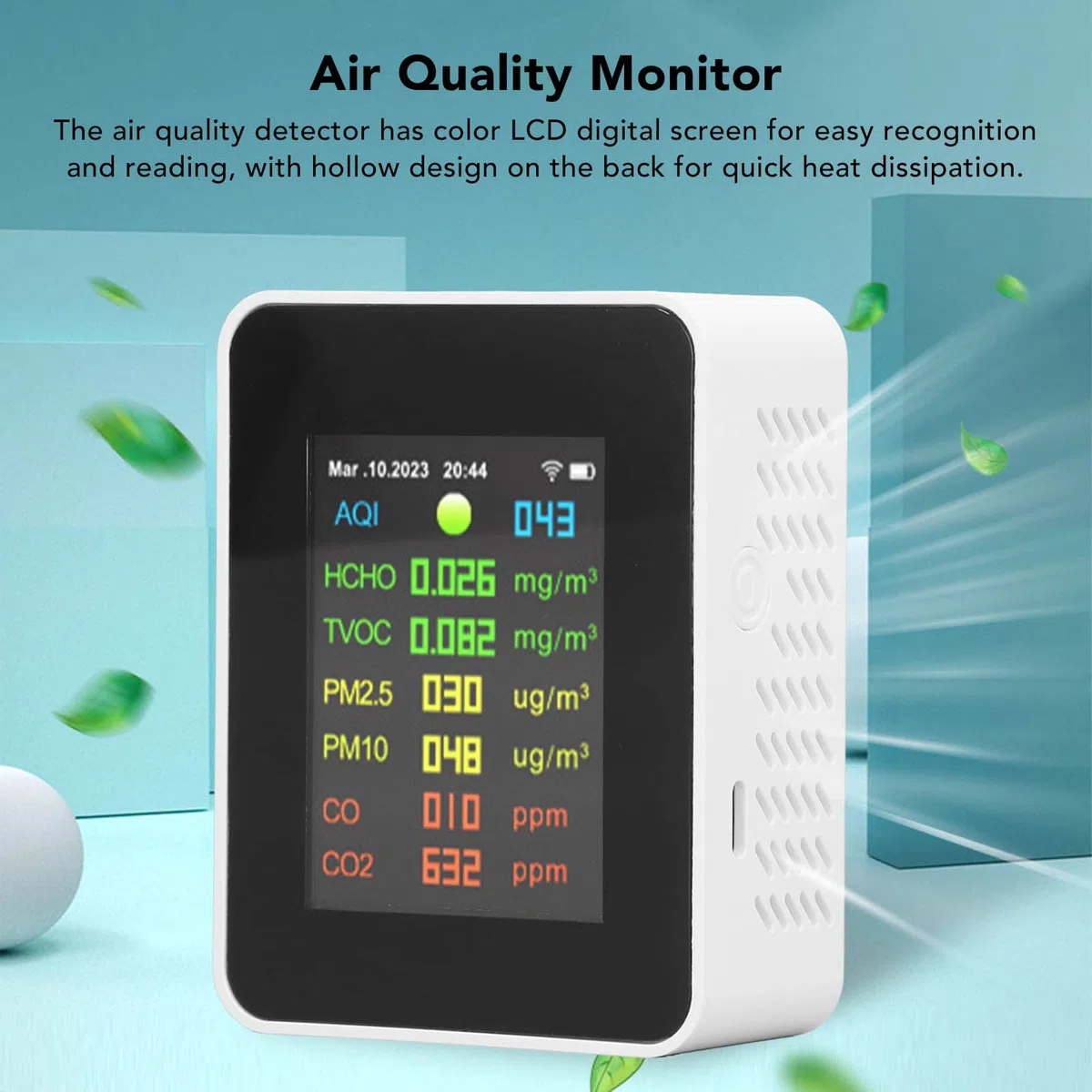 Miernik Jakości Powietrza 7 w 1, WiFi, Czujnik CO2, PM2.5, PM10, HCHO, Monitoring Powietrza w Pomieszczeniach, do Sypialni i Biura