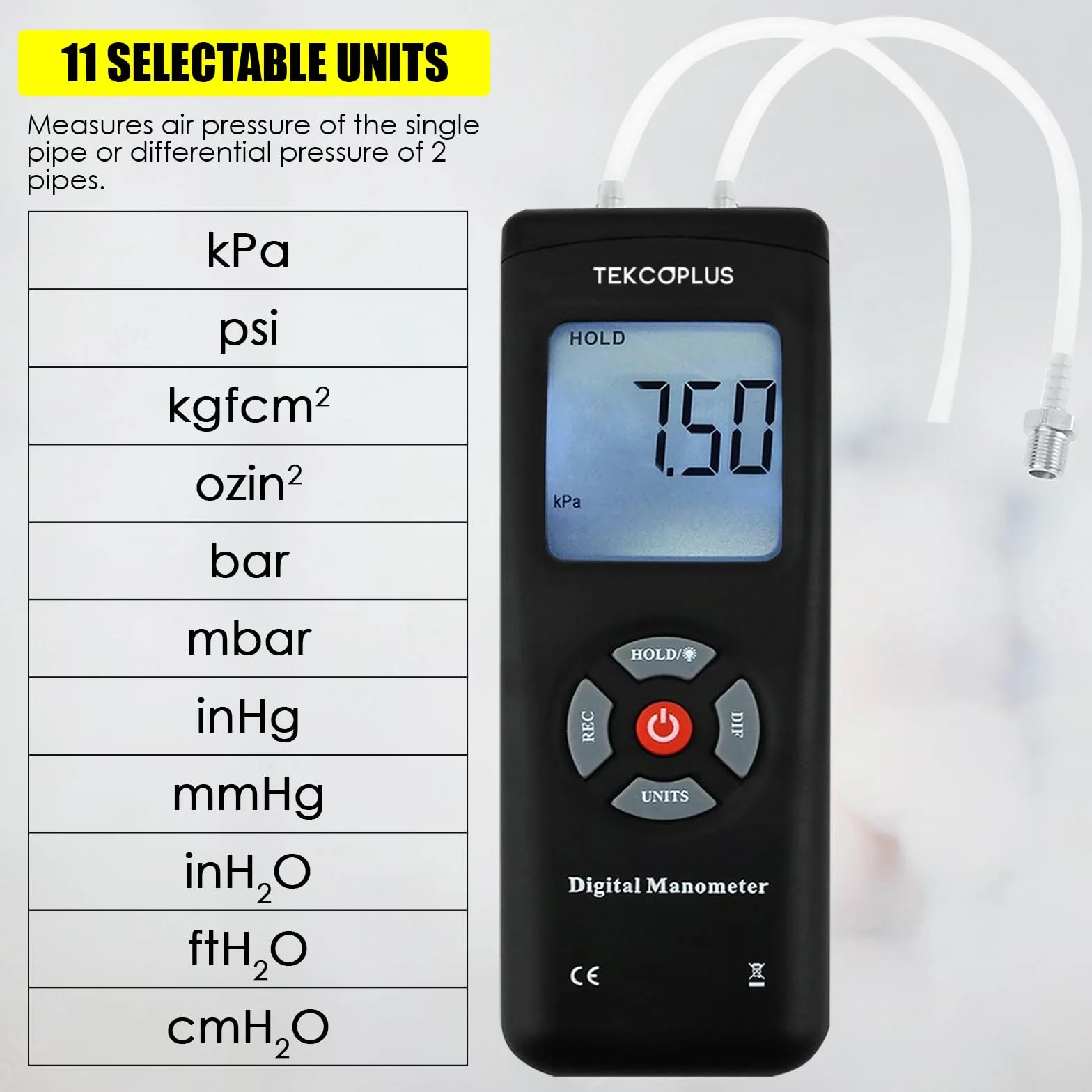 Cyfrowy manometr HVAC 13,78 kPa 2PSI 11 jednostek podświetlenie tester ciśnienia różnicowego