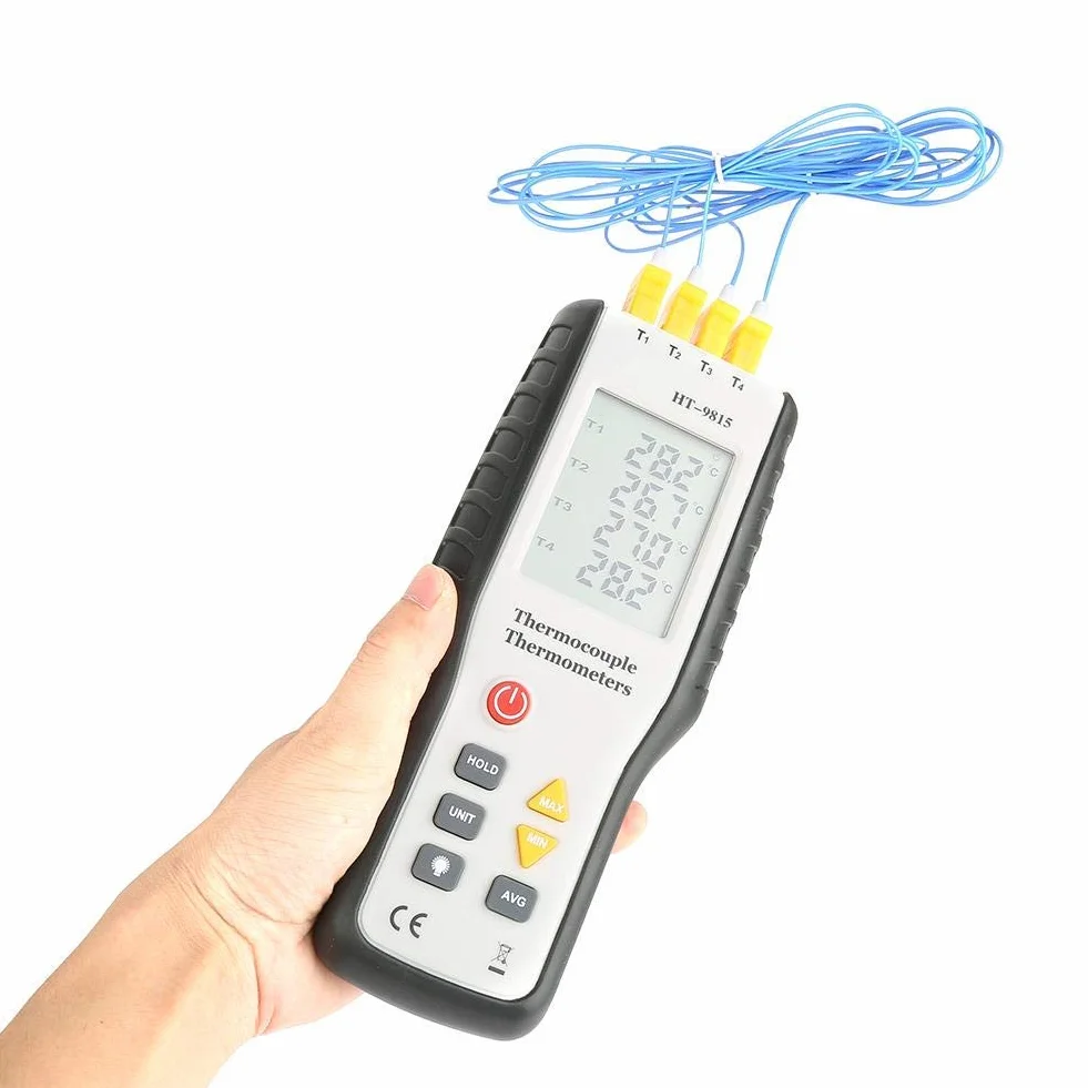 Akozon HT-9815 Cyfrowy termoparowy termometr 4 c Kanałowy czujnik typu K - 200 ° C ~ 1372 ° C