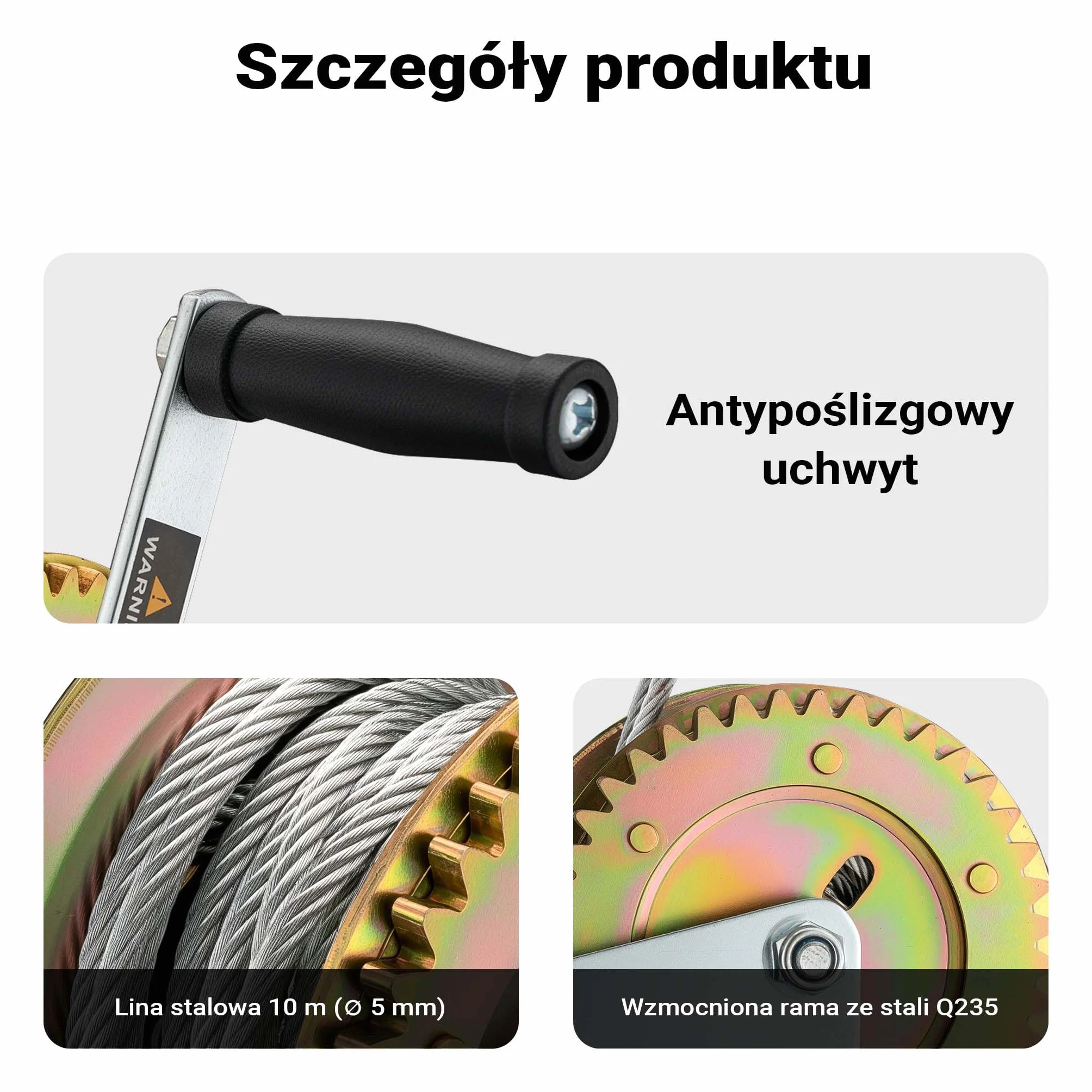 Wiltec Wyciągarka ręczna linowa stalowa 720 kg, lina 10 m, ocynkowana wciągarka ręczna z przełożeniem 4:1 do prac budowlanych, warsztatowych i leśnych