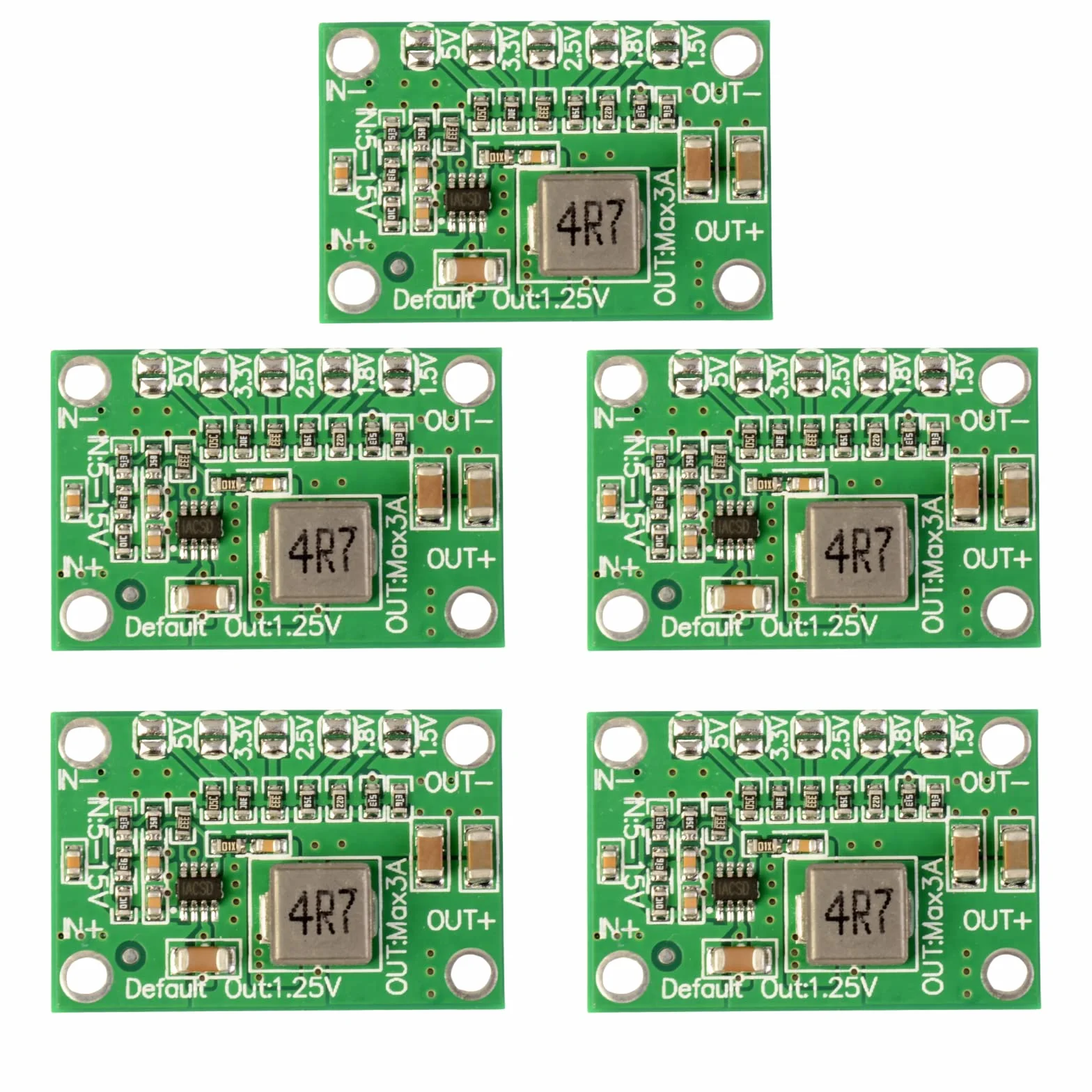 Podpórka krokowa DC 5 V-15 V do 1,25 V/1,5 V/1,8 V/2,5 V/3,3 V 3 A regulowana przetwornica napięcia Buck, moduł zasilający, adapter (5 sztuk)
