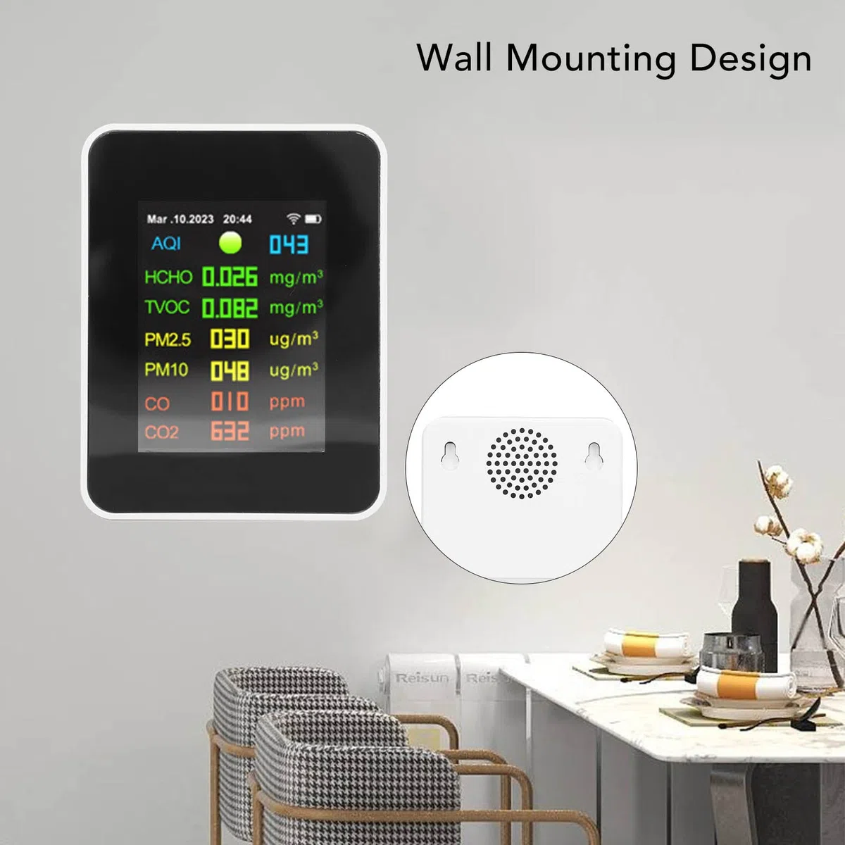 Miernik Jakości Powietrza 7 w 1, WiFi, Czujnik CO2, PM2.5, PM10, HCHO, Monitoring Powietrza w Pomieszczeniach, do Sypialni i Biura