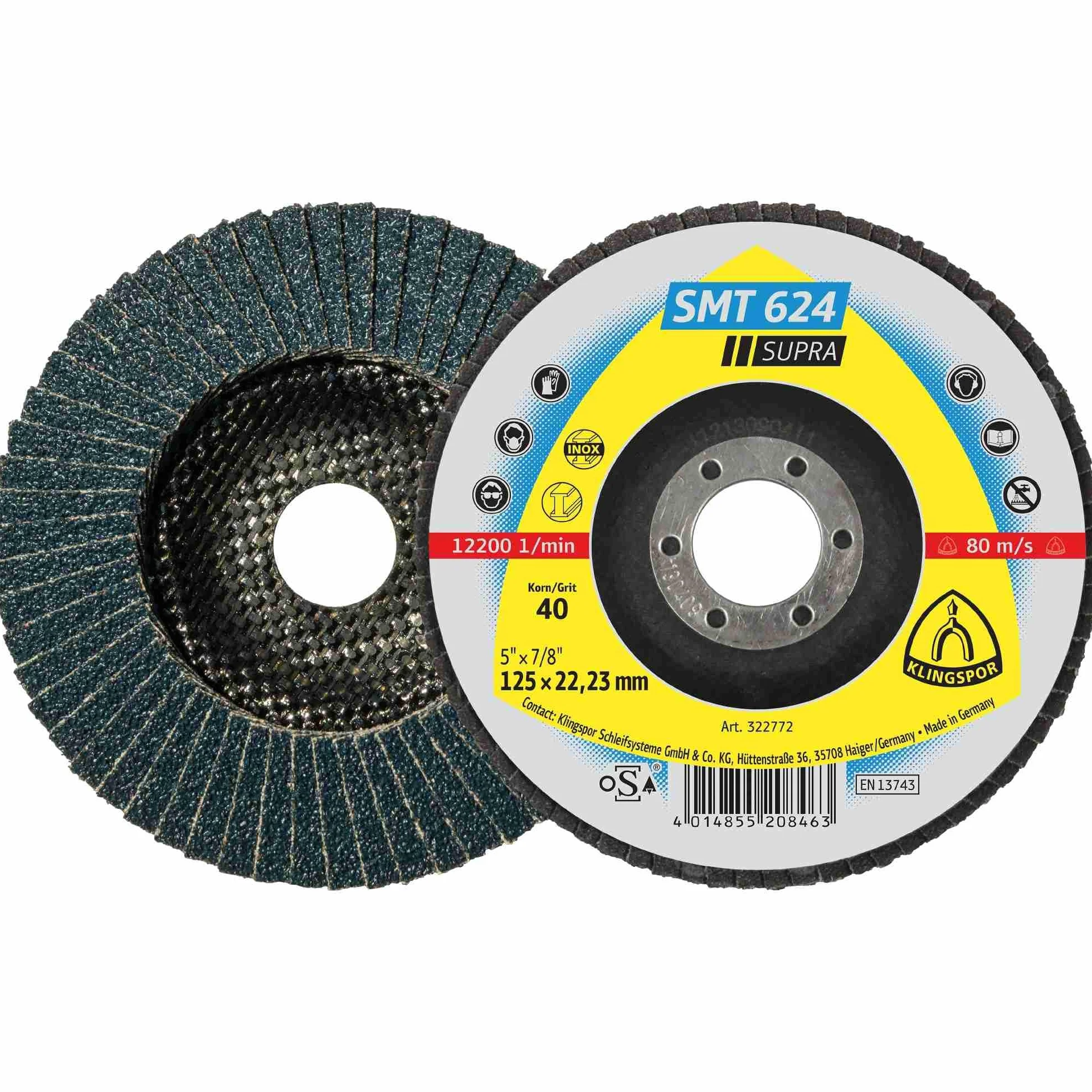322775 Talerz do ścierania SMT 624, 125X22,23 mm, 10 szt. Ziarno: 80, wypukły