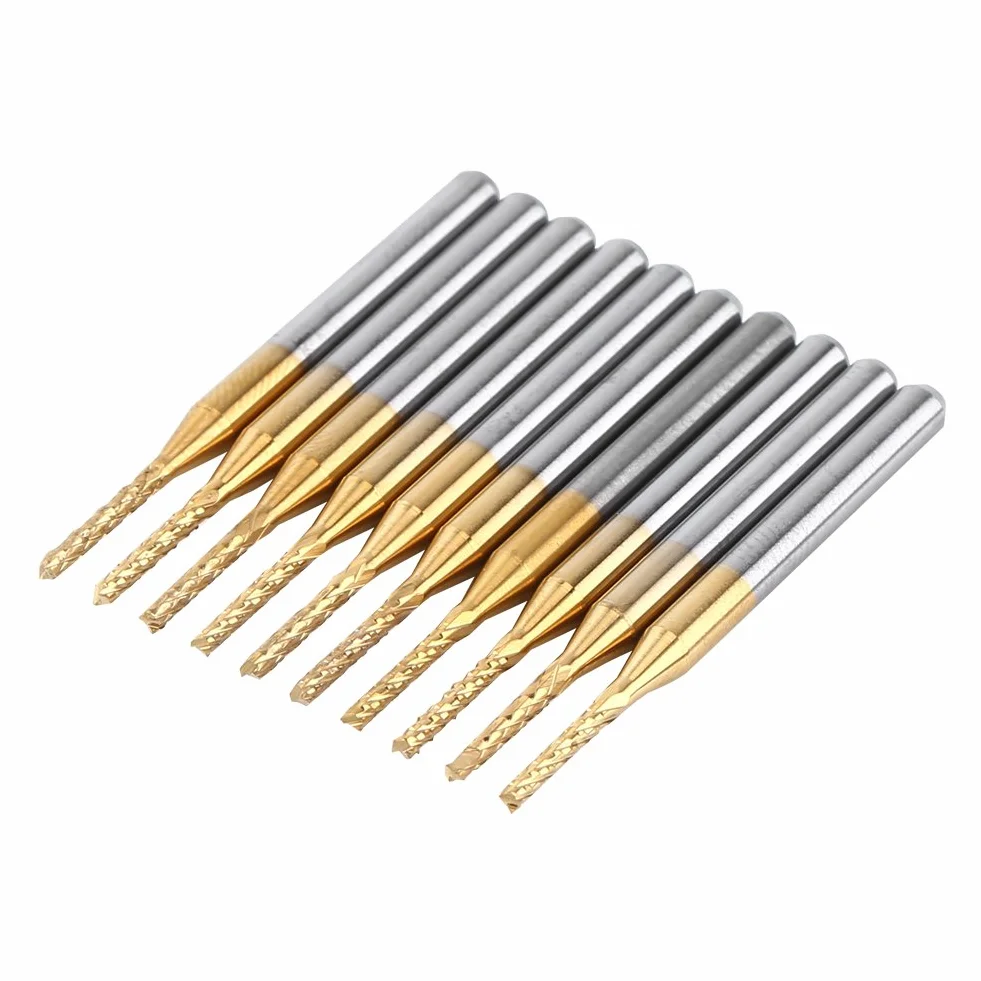 Frez trzpieniowy 1/8" z twardego metalu, 10 sztuk, 1,5 mm, frezy do grawerowania, frezy powlekane wolframem, narzędzie tokarskie do formowania PCB, włókna węglowego, cięcia twardego drewna
