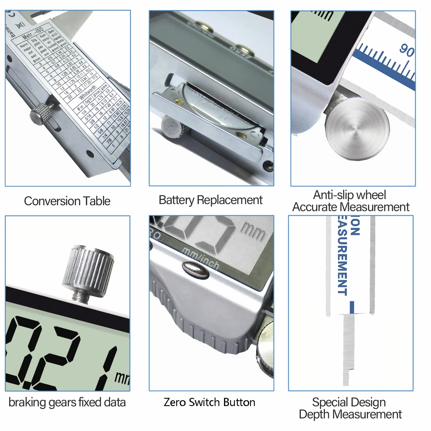 Suwmiarka cyfrowa, ACEMETER narzędzie pomiarowe suwmiarki 6-calowy mikrometr elektroniczny, ekran LCD ze stali nierdzewnej, regulowana dokładność 0,01 mm, konwersja kciuka/milimetr