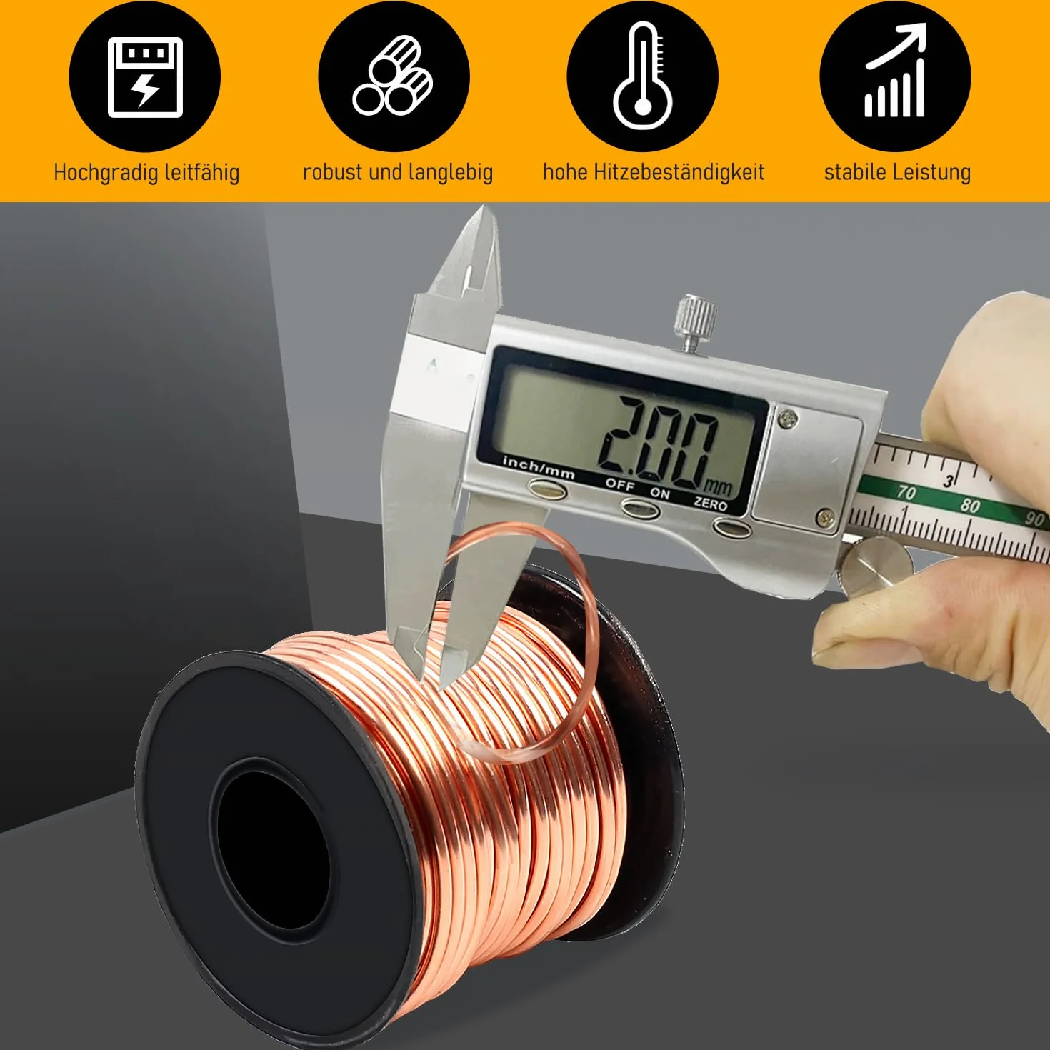 Drut miedziany, ø 2,0 mm x 10 m, czysty drut miedziany T2, pasuje do elektrycznych, spawalniczych, DIY