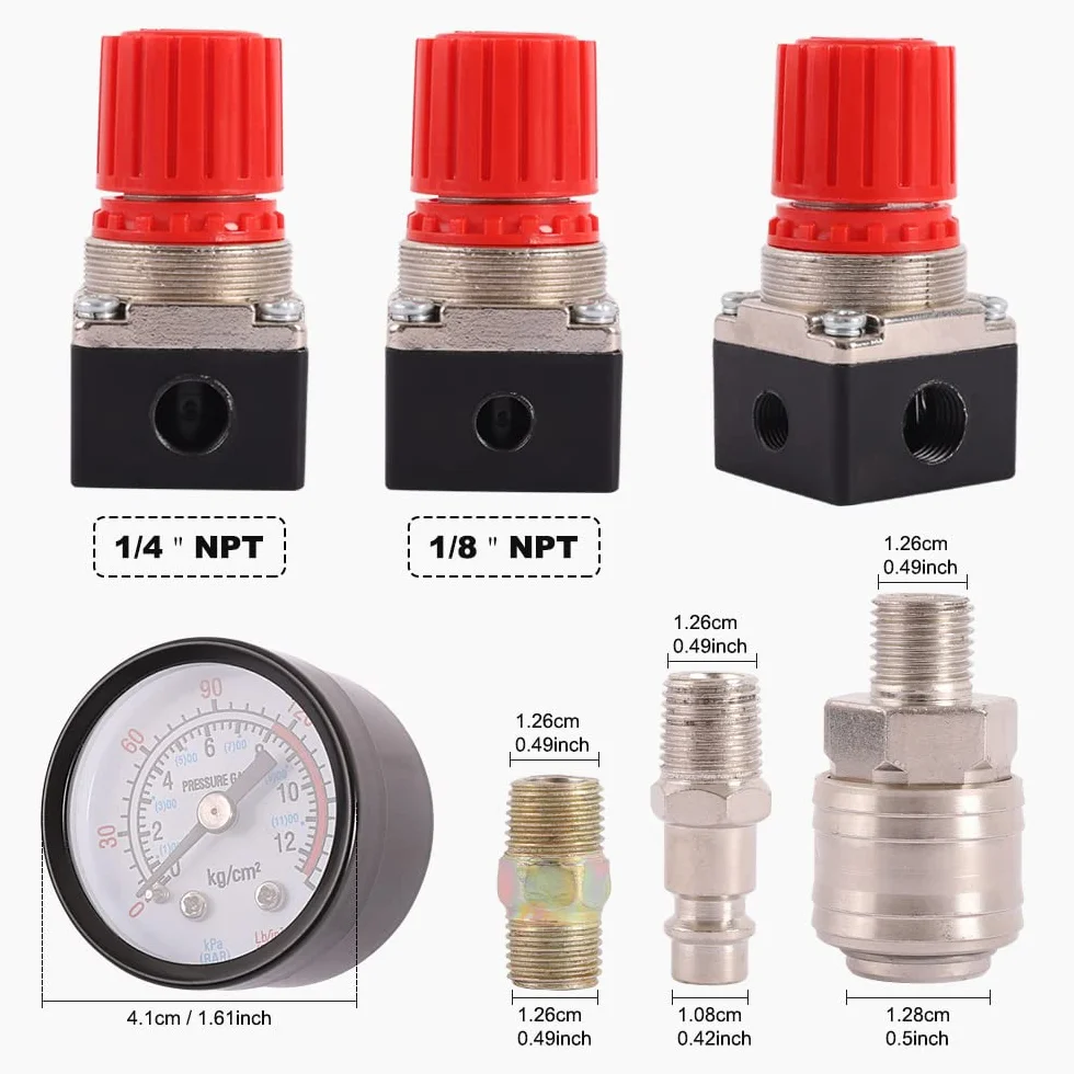 Regulator ciśnienia sprężarki powietrza 1/4", pneumatyczny zawór rozprężny, zawór regulacji ciśnienia z przyłączem 180 psi, 12 bar (4 otwory)
