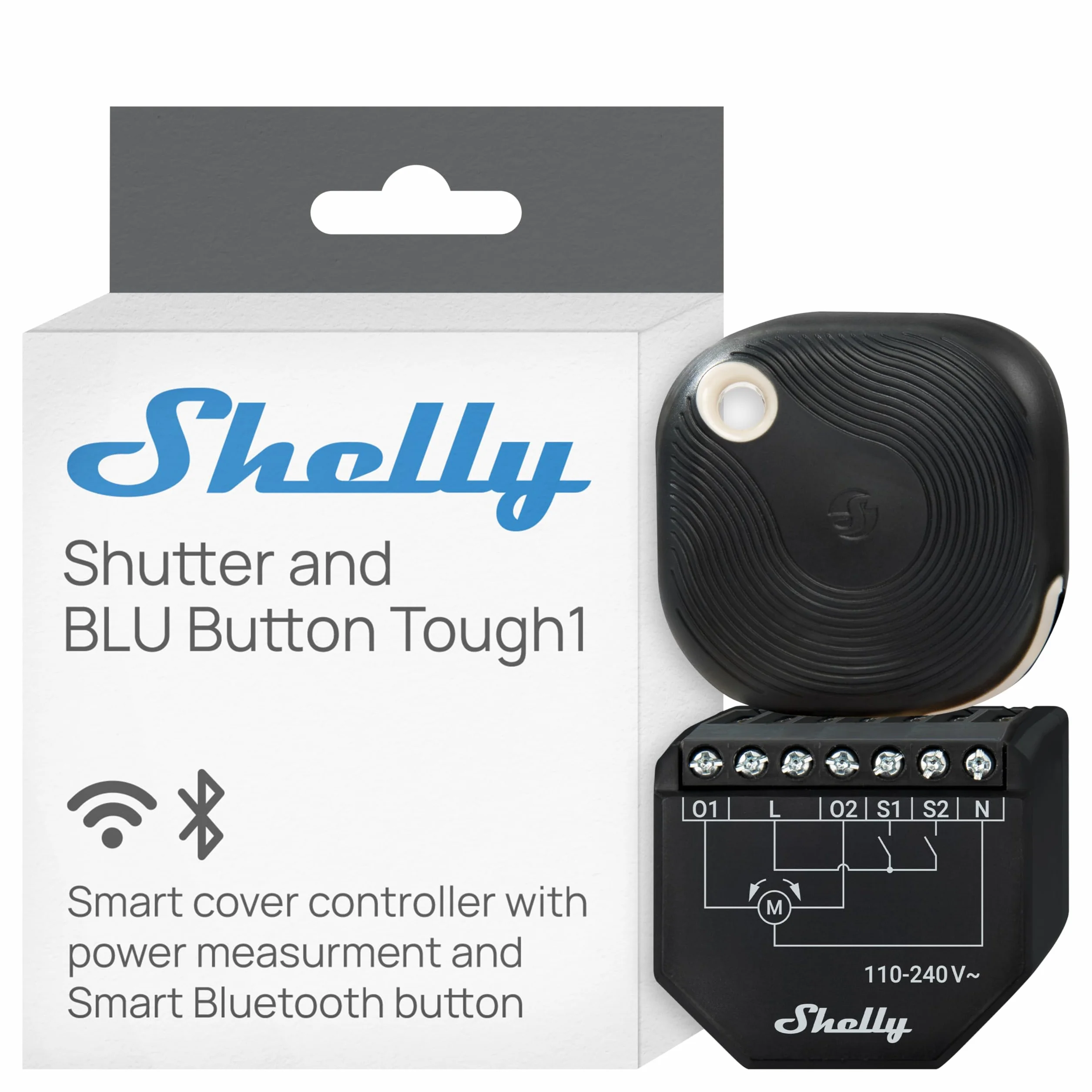 Shelly Shutter i Shelly BLU Button Tough 1 Moduł łącznika do rolet 110–240 V 4A Pomiar zużycia energii Harmonogramy Kompatybilny z Alexa Google Home SmartThings