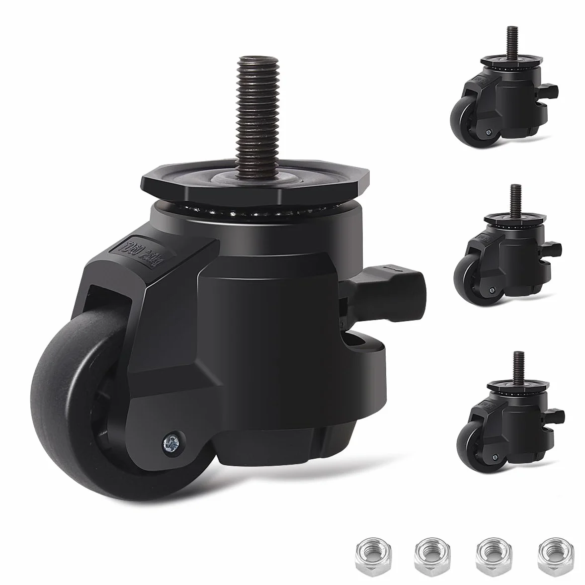Rolki do dużych obciążeń M12 x 30 mm z regulowanym uchwytem zapadkowym, 4 kółka skrętne do 1000 kg, 50 mm, wysuwane kółka warsztatowe, kółka transportowe, kółka meblowe obracane o 360°, rolki