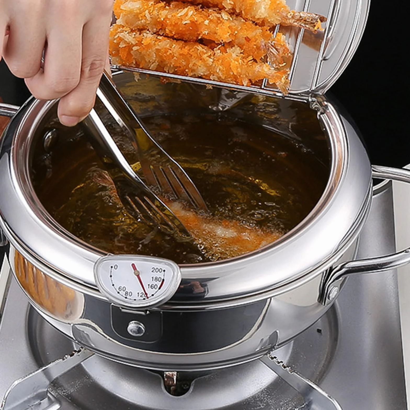 Frytkownica ze stali nierdzewnej z termometrem, garnek do Tempura 20 cm