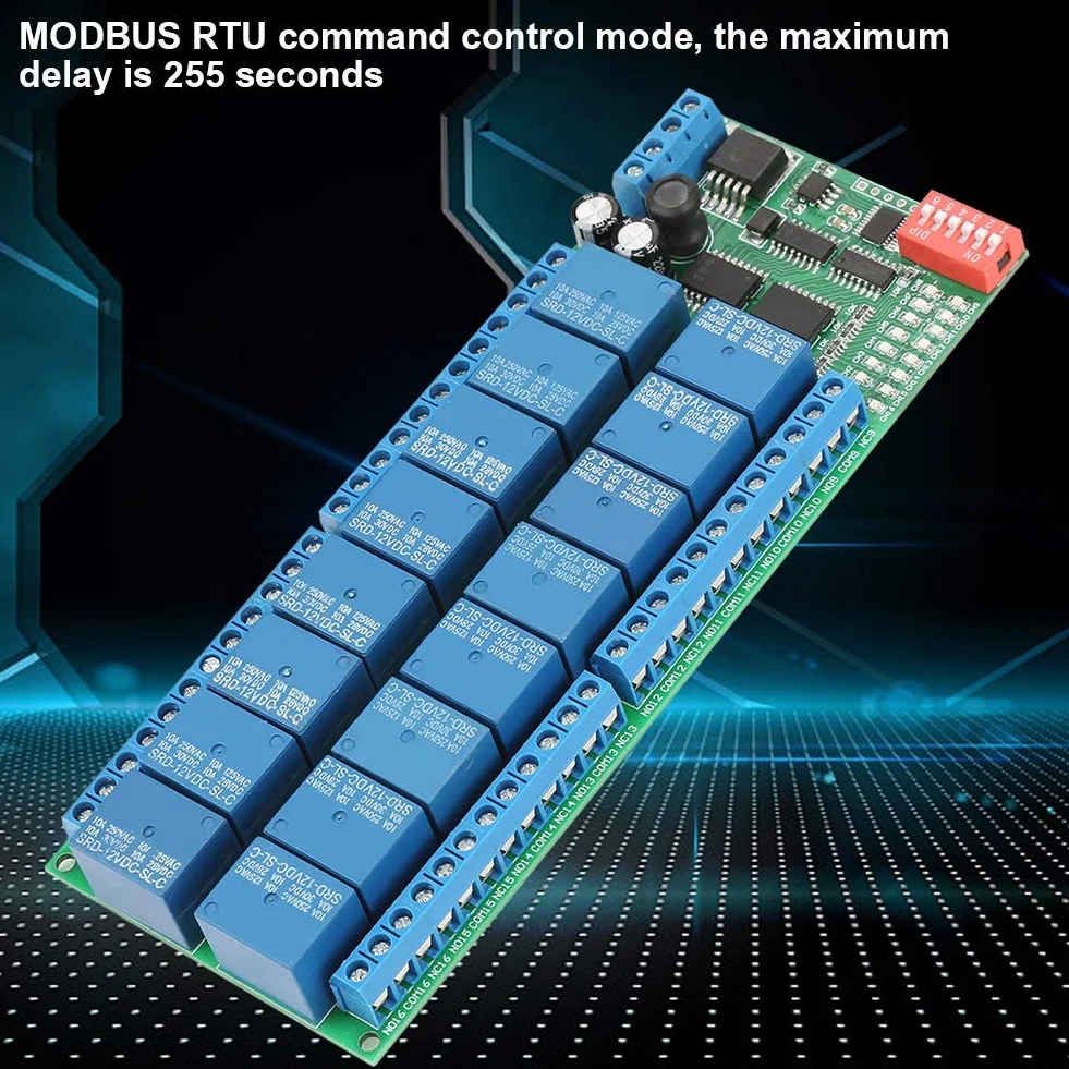 R421B16 DC 12V 16 kanałów RS485 przekaźnik moduł płytka kontrolera PLC złącze szeregowe przełącznik