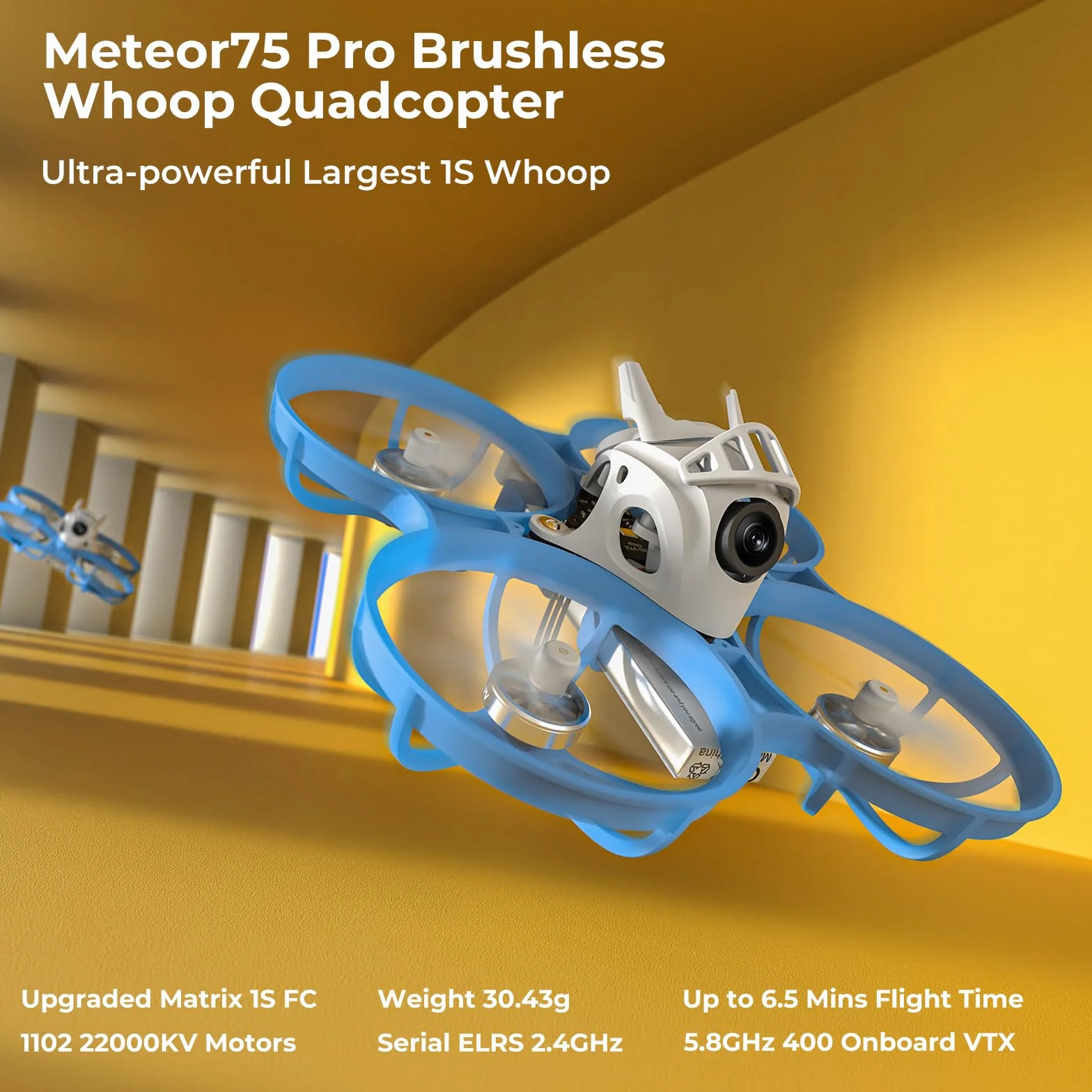 BETAFPV Meteor75 Pro 1S Brushless Drone with Matrix 1S 5IN1 FC, 1102 22000KV Motor, 45mm 3-Blade Prop for FPV Freestyle Racing Indoor Outdoor, Fly Time Up to 6.5Min with LAVA II 580mAh 1S Lipo - ELRS