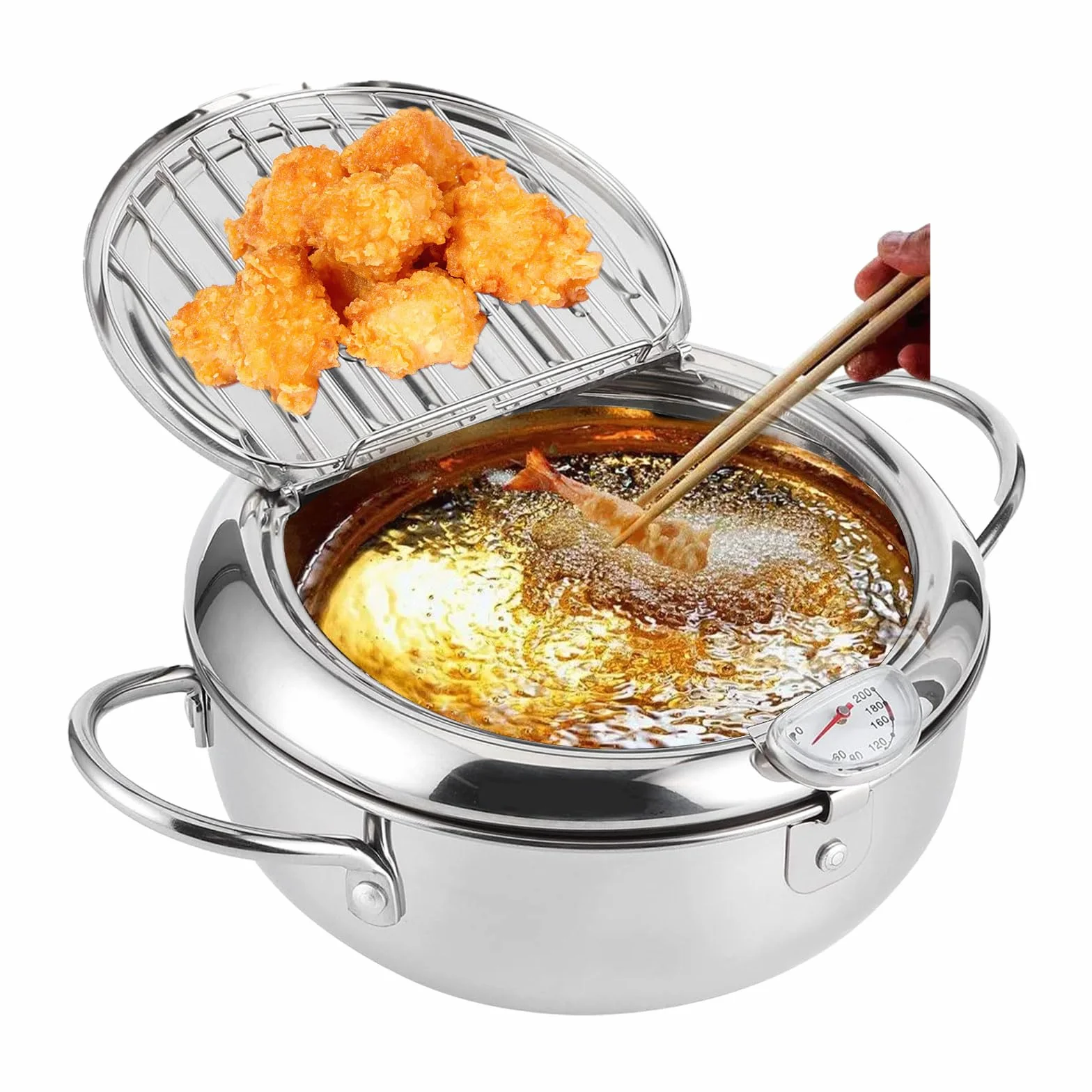 Frytkownica ze stali nierdzewnej z termometrem, garnek do Tempura 20 cm