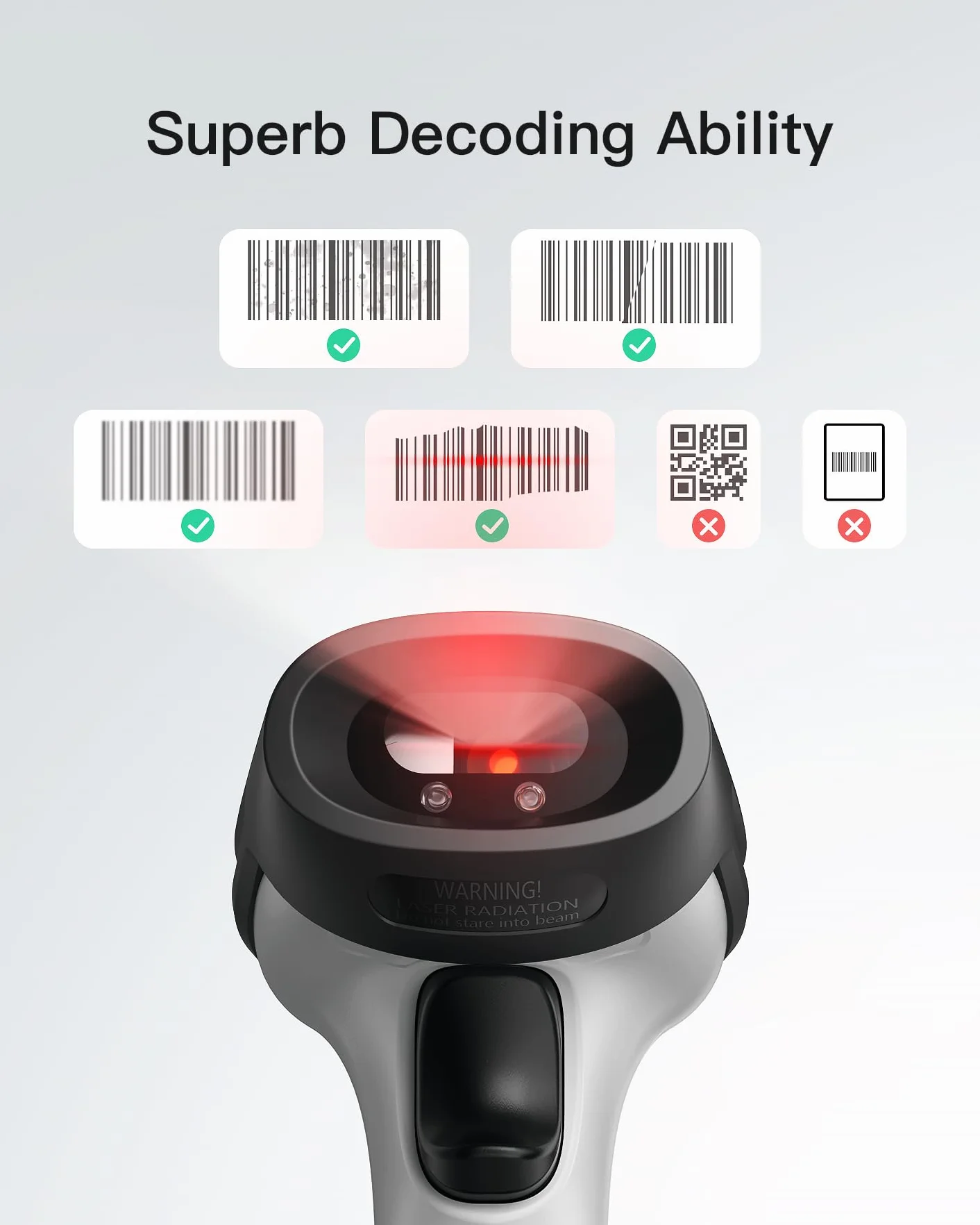 Inateck BCST-70 Bezprzewodowy Skaner Kodów Kreskowych, Czarny/Szary