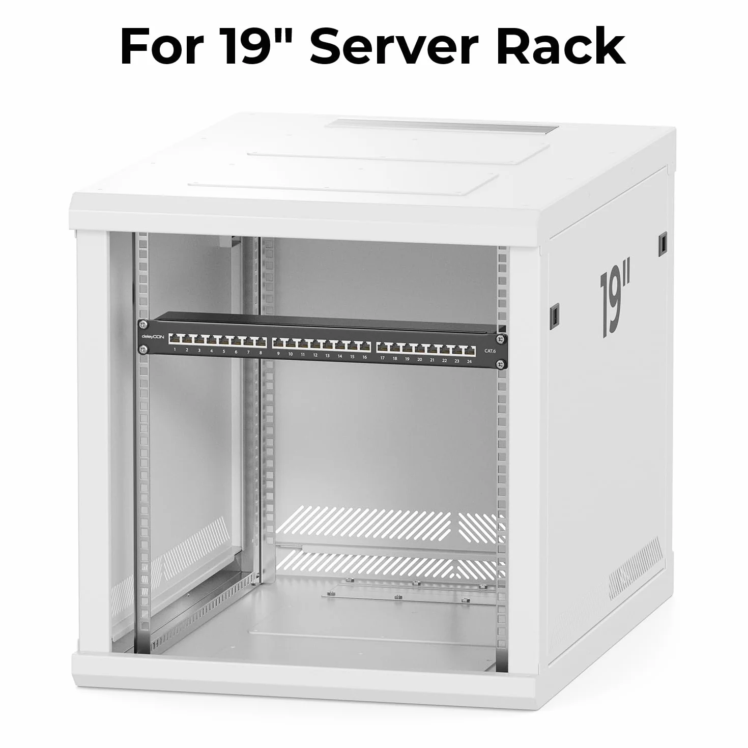 deleyCON CAT 6 Patch Panel Krosownica 24 Porty RJ45 Ekranowany Czarny 19 cal Rack Montaż