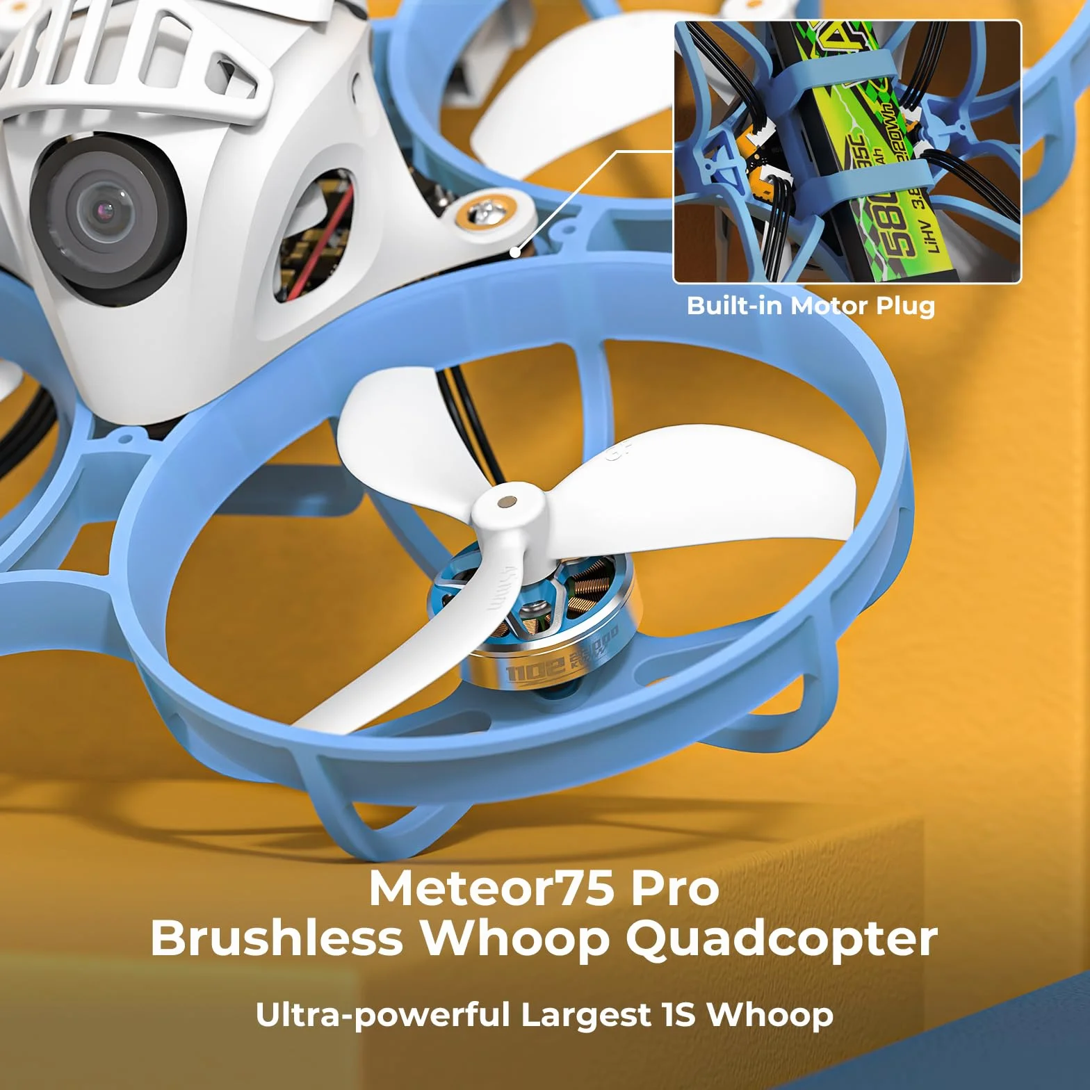 BETAFPV Meteor75 Pro 1S Brushless Drone with Matrix 1S 5IN1 FC, 1102 22000KV Motor, 45mm 3-Blade Prop for FPV Freestyle Racing Indoor Outdoor, Fly Time Up to 6.5Min with LAVA II 580mAh 1S Lipo - ELRS