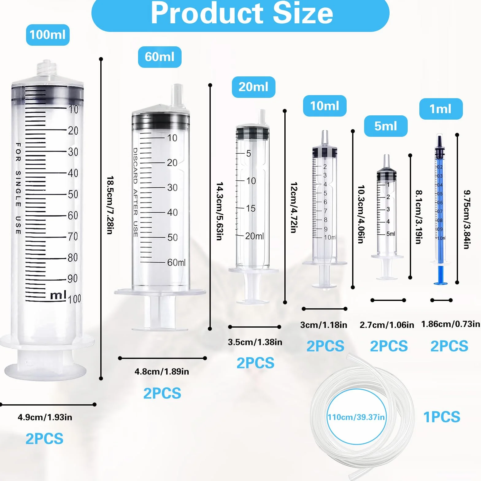 12 sztuk strzykawki 1 ml/5 ml/10 ml/20 ml/60 ml/100 ml, bez strzykawki z nakrętką, sterylne strzykawki, duża strzykawka z wężem zestaw strzykawek do gotowania w ogrodzie
