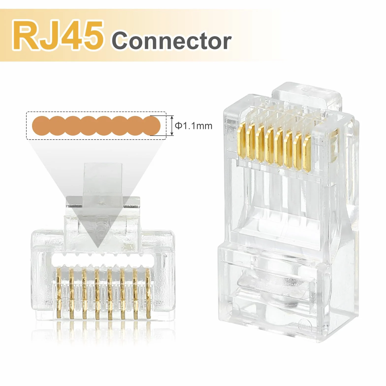 Złącza RJ45 Cat6 Pass Through pozłacane 8P8C 30 szt. z tulejami do kabla Ethernet UTP