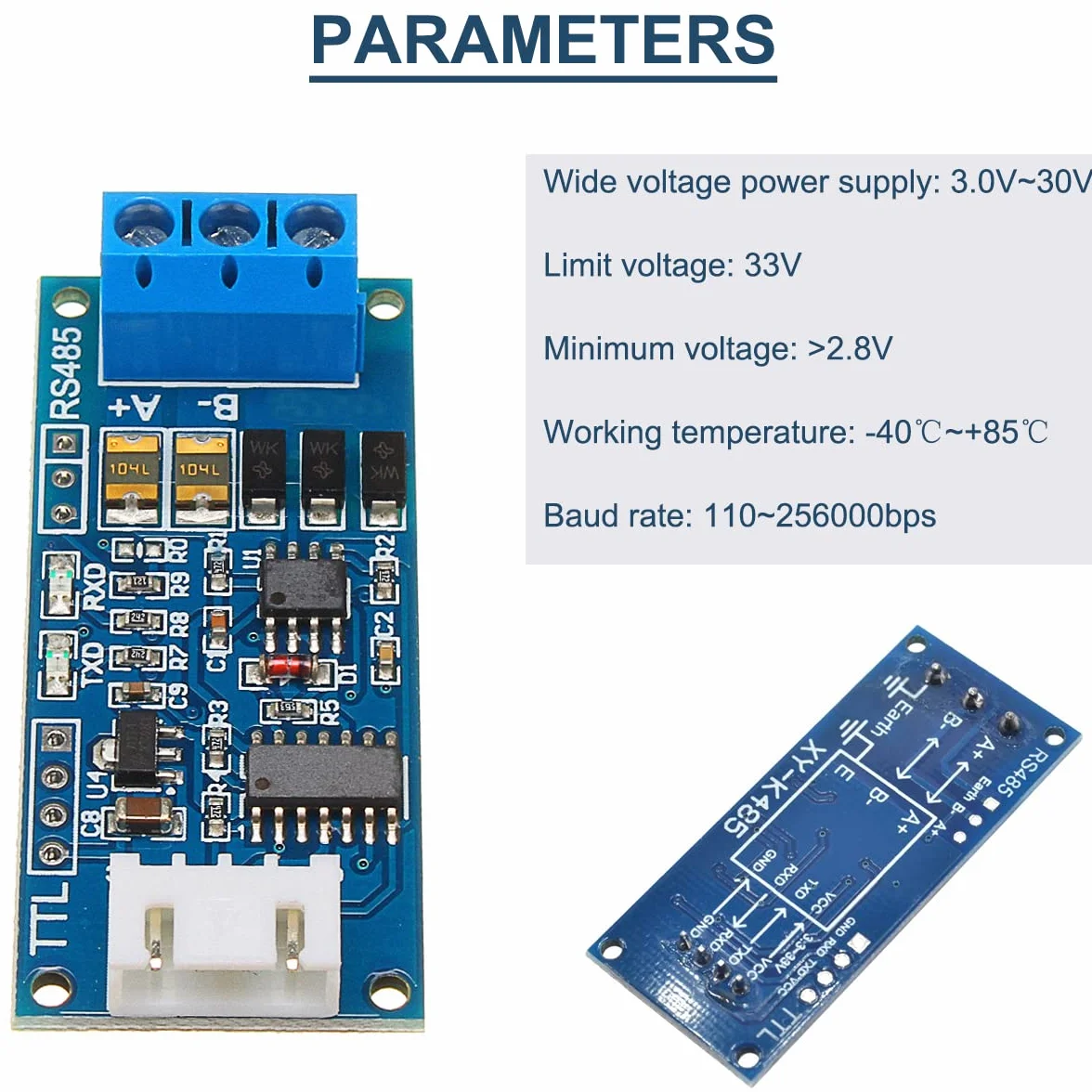 2 szt. TTL do RS485 Moduł adaptera sprzętowego automatycznego przepływu karty sterującej RS485 do 3,3 V 5 V Sygnały portu szeregowego z RXD TXD ze wskaźnikami świetlnymi, z kablem 24AWG