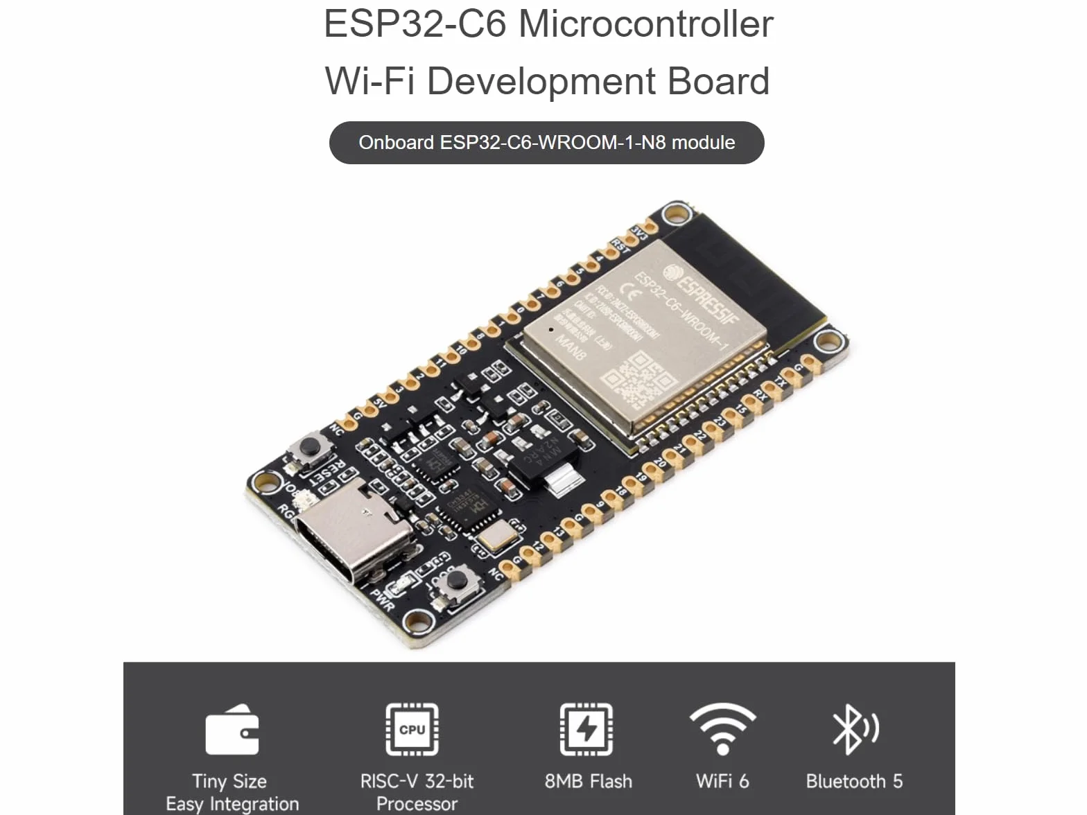 Waveshare ESP32-C6 mikrokontroler WiFi 6 Development Board ESP32-C6-WROOM-1-N8 moduł z 32-bitowym procesorem Sngle-core RISC-V, WiFi 6+Bluetooth 5+IEEE 802.15.4 komunikacja bezprzewodowa