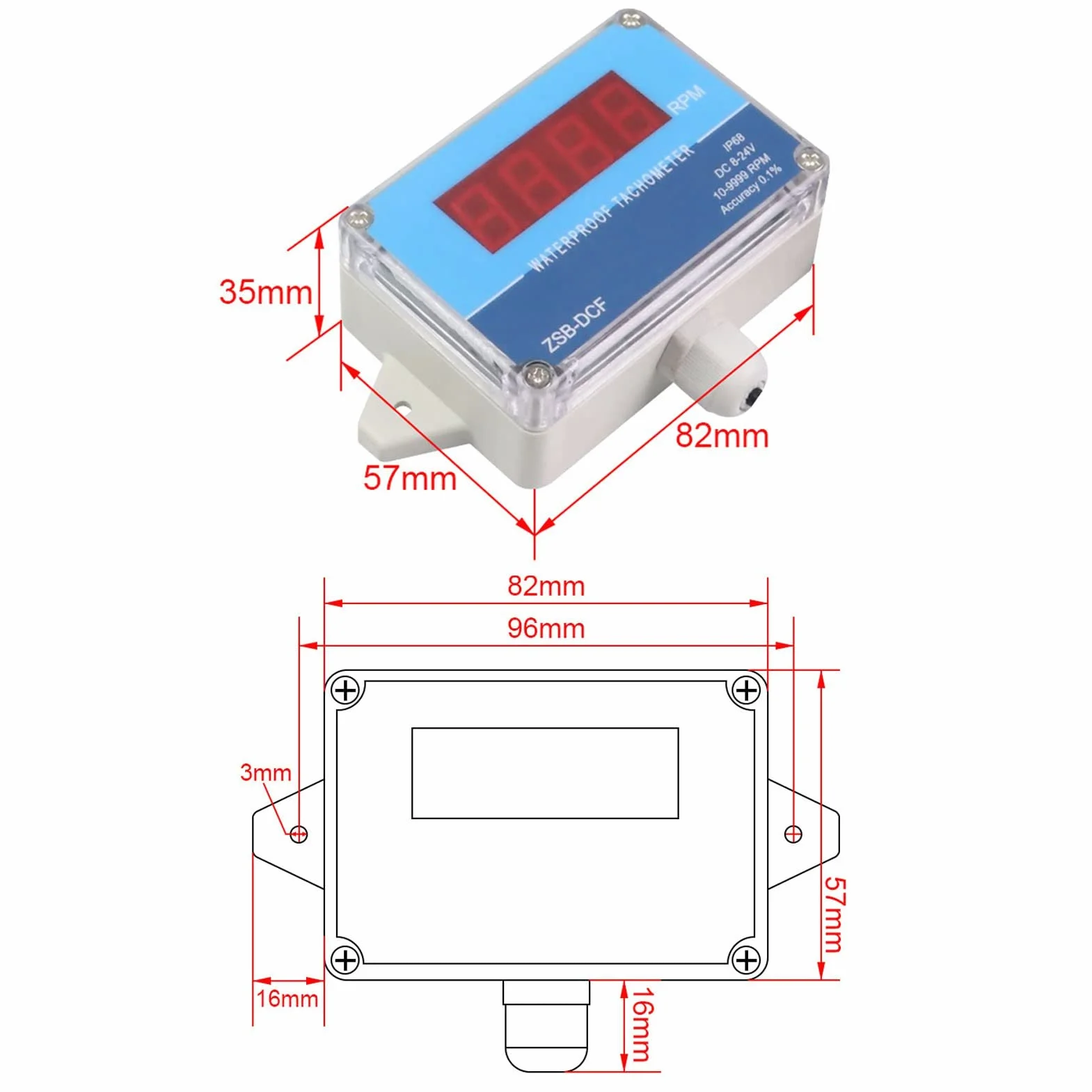Obrotomierz Silnika IP68 Wodoodporny Cyfrowy Wyświetlacz LED DC 8-24V z Czujnikiem Halla