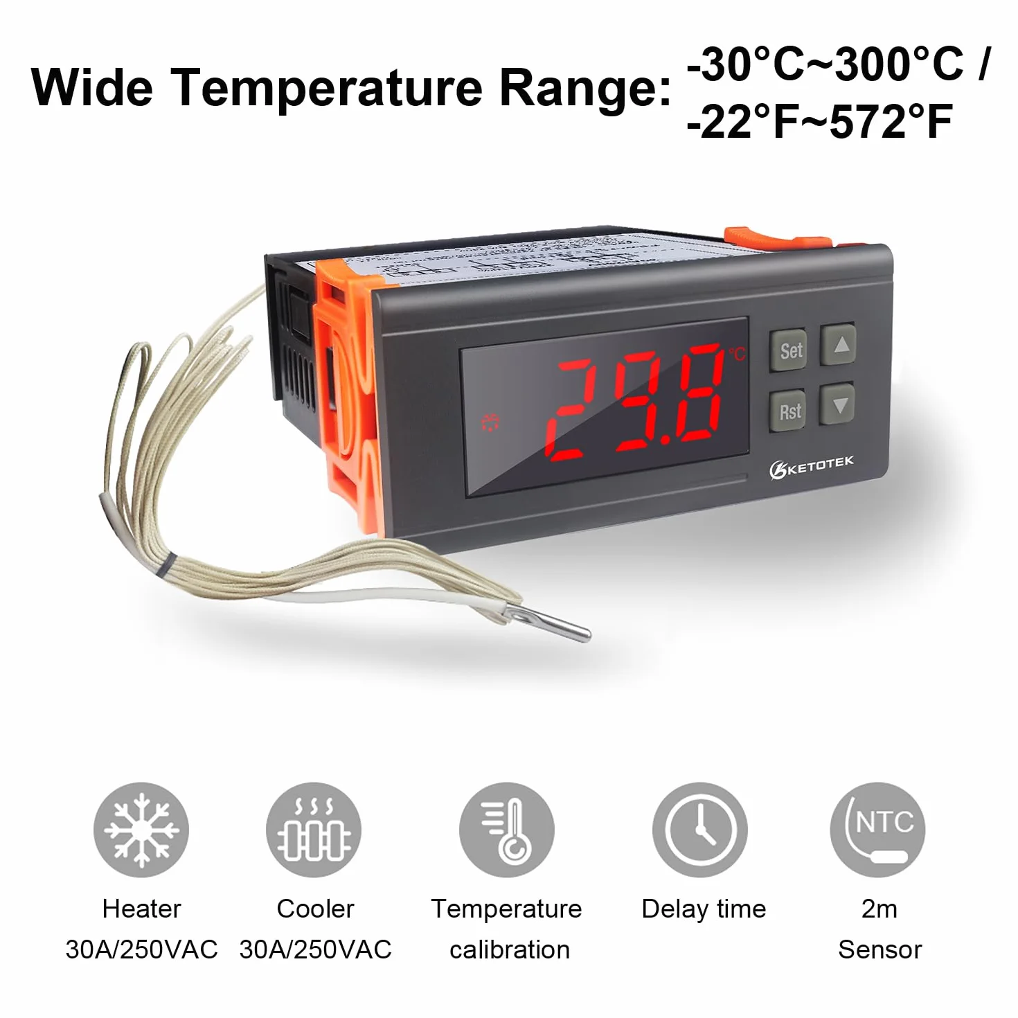 KETOTEK Regulator temperatury -30°C~300°C 30A KT8230 220V LED Cyfrowy Termostat