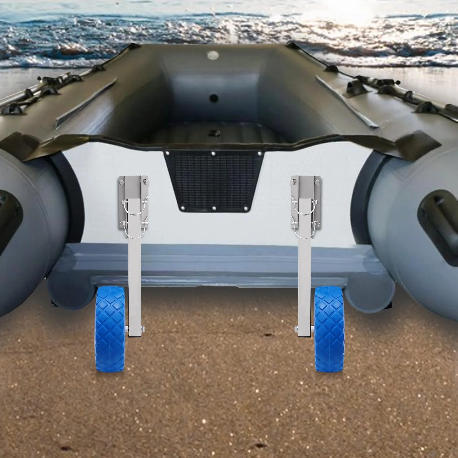 Ponton 150 kg, koła transportowe ze stali nierdzewnej 15 x 8,5 cm, zdejmowane do łodzi