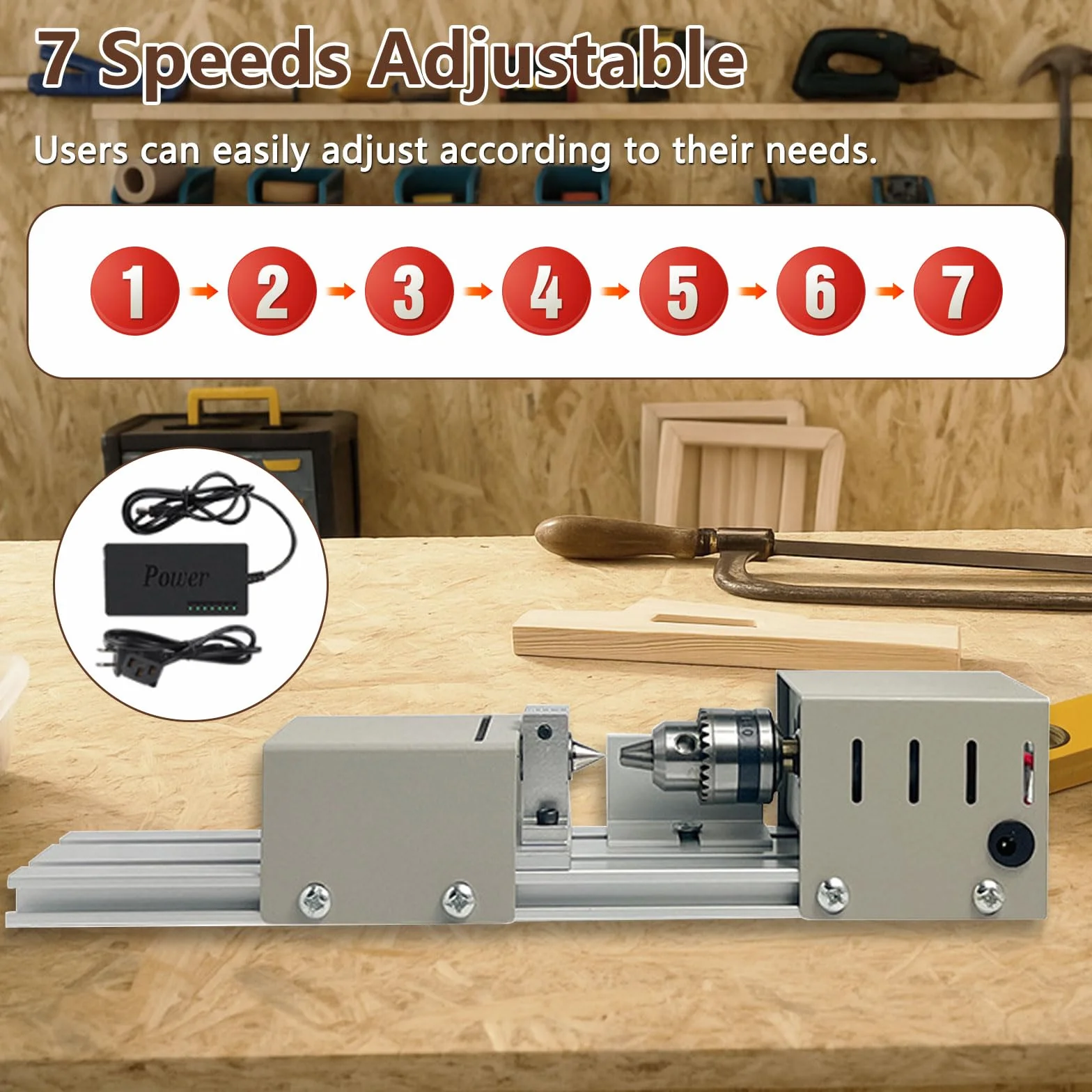 Mini tokarka do metalu 96 W 4000-9000 obr/min 7 prędkości zakres zacisku 0,6-6 mm stołowa
