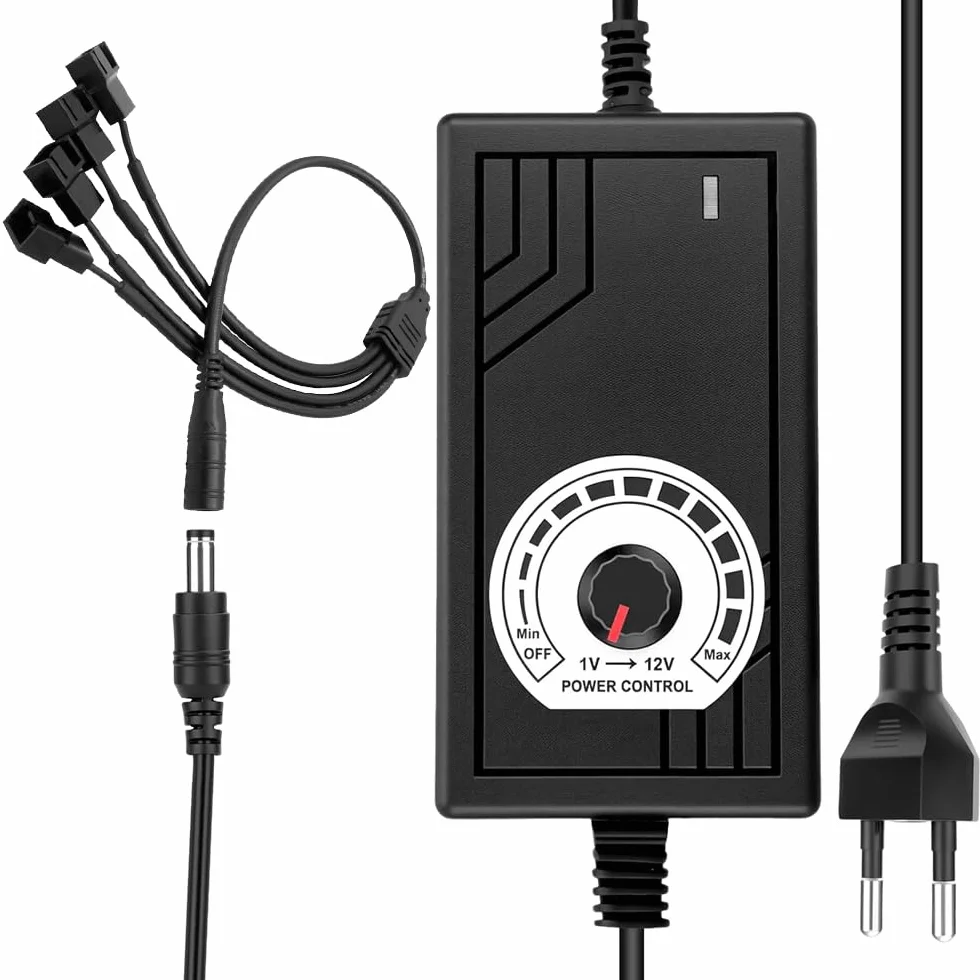 Regulator prędkości obrotowej wentylatora, 4-pinowe sterowanie wentylatorem PWM + zasilacz 12 V, DC 3-12 V, regulowany zasilacz sieciowy, 100-240 V AC, regulowany adapter sieciowy z kablem