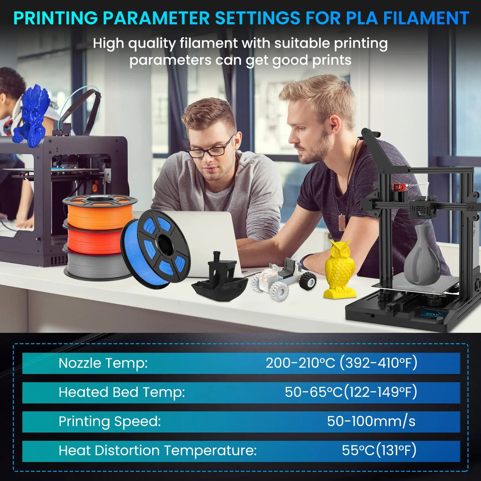 SUNLU Zestaw filamentów do drukarki 3D PLA, 1,75 mm, łącznie 2 kg, szpula 0,25 kg, 8 szpul po 250 g, czarny, przezroczysty, żółty, niebieski, zielony, fioletowy, czerwony, pomarańczowy
