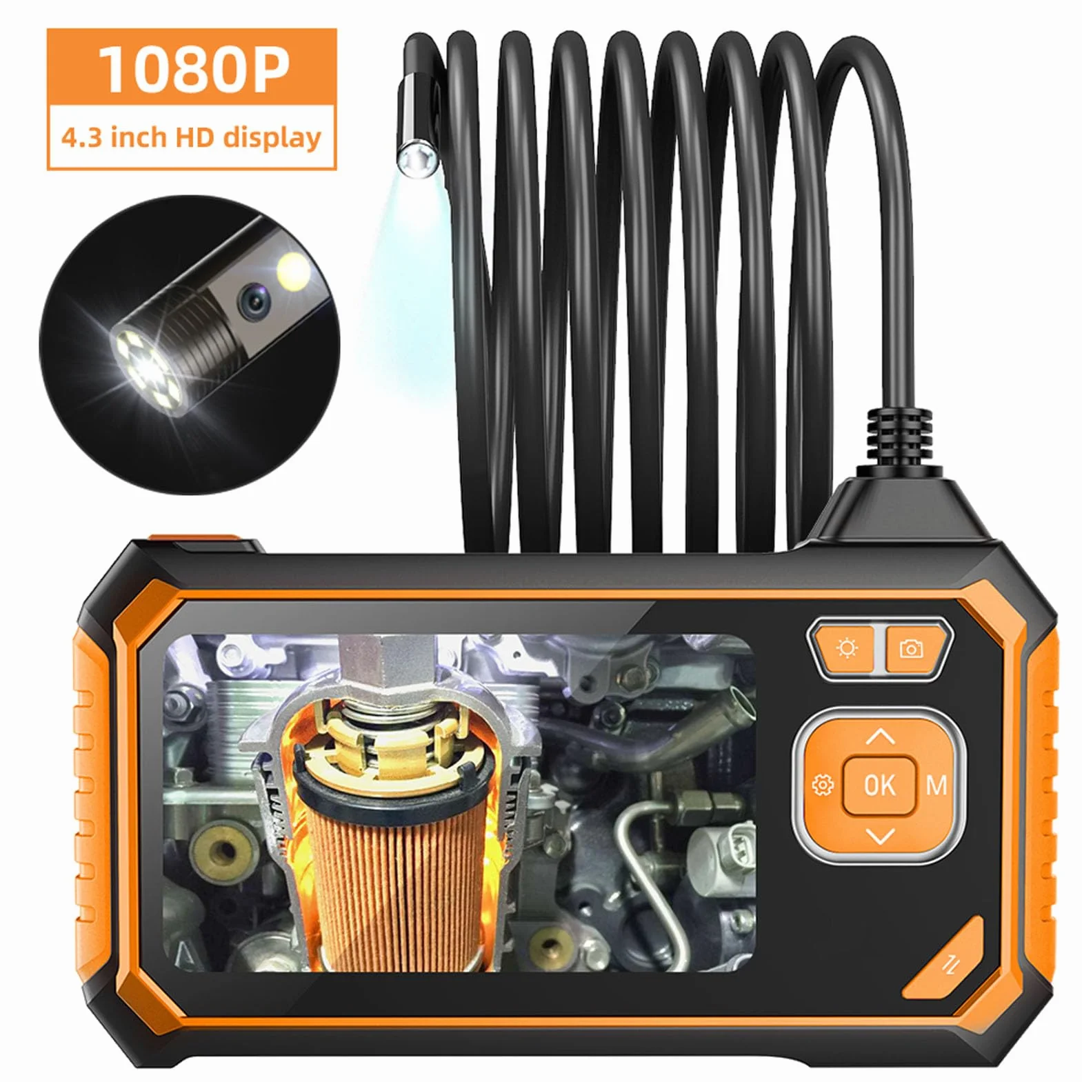 Eujgoov Kamera Podwójnego Obiektywu, Inspekcja IP67 Kamera Endoscope 4,3 -calowa Wyświetlacz LCD 8 Regulowane Diody LED Lights do Konserwacji Samochodu Kanalizacyjnego (10 m / 32,8 stopy)