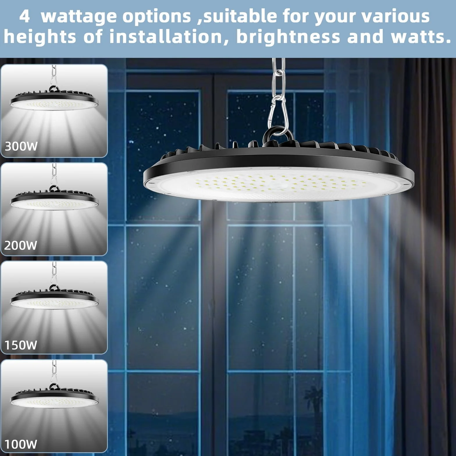100W UFO LED High Bay Light, 15000 lm, 6000K zimna biel UFO LED lampa warsztatowa, wodoodporna lampa IP65, odpowiednia do fabryk, garaży i magazynów (1 opakowanie, 100 W)