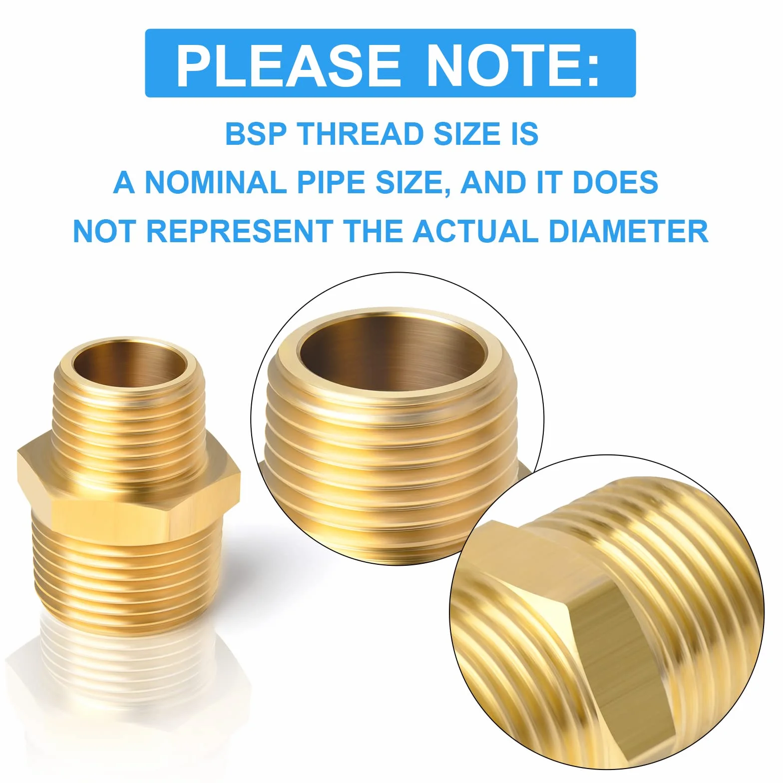 2 szt. 1/8" męski BSP x 3/8" męski BSP mosiądz Redukcja Hex Nipple Złącze rurowe