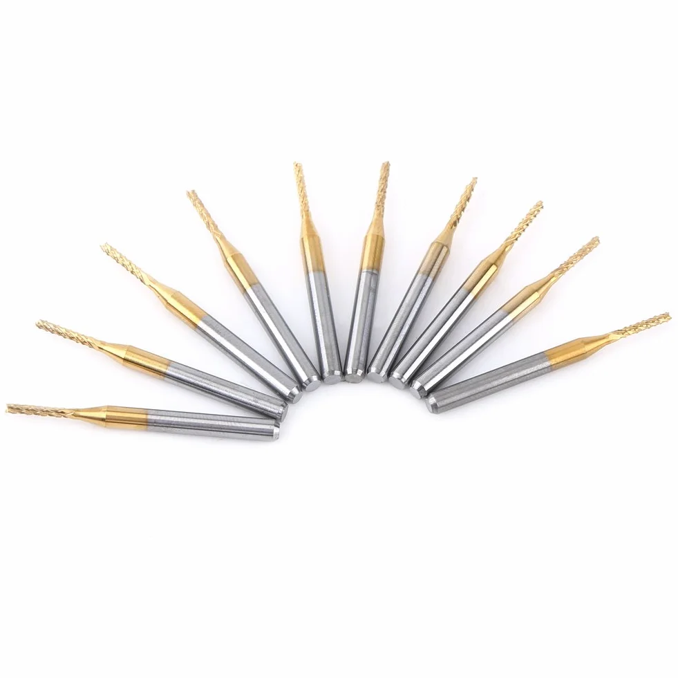 Frez trzpieniowy 1/8" z twardego metalu, 10 sztuk, 1,5 mm, frezy do grawerowania, frezy powlekane wolframem, narzędzie tokarskie do formowania PCB, włókna węglowego, cięcia twardego drewna