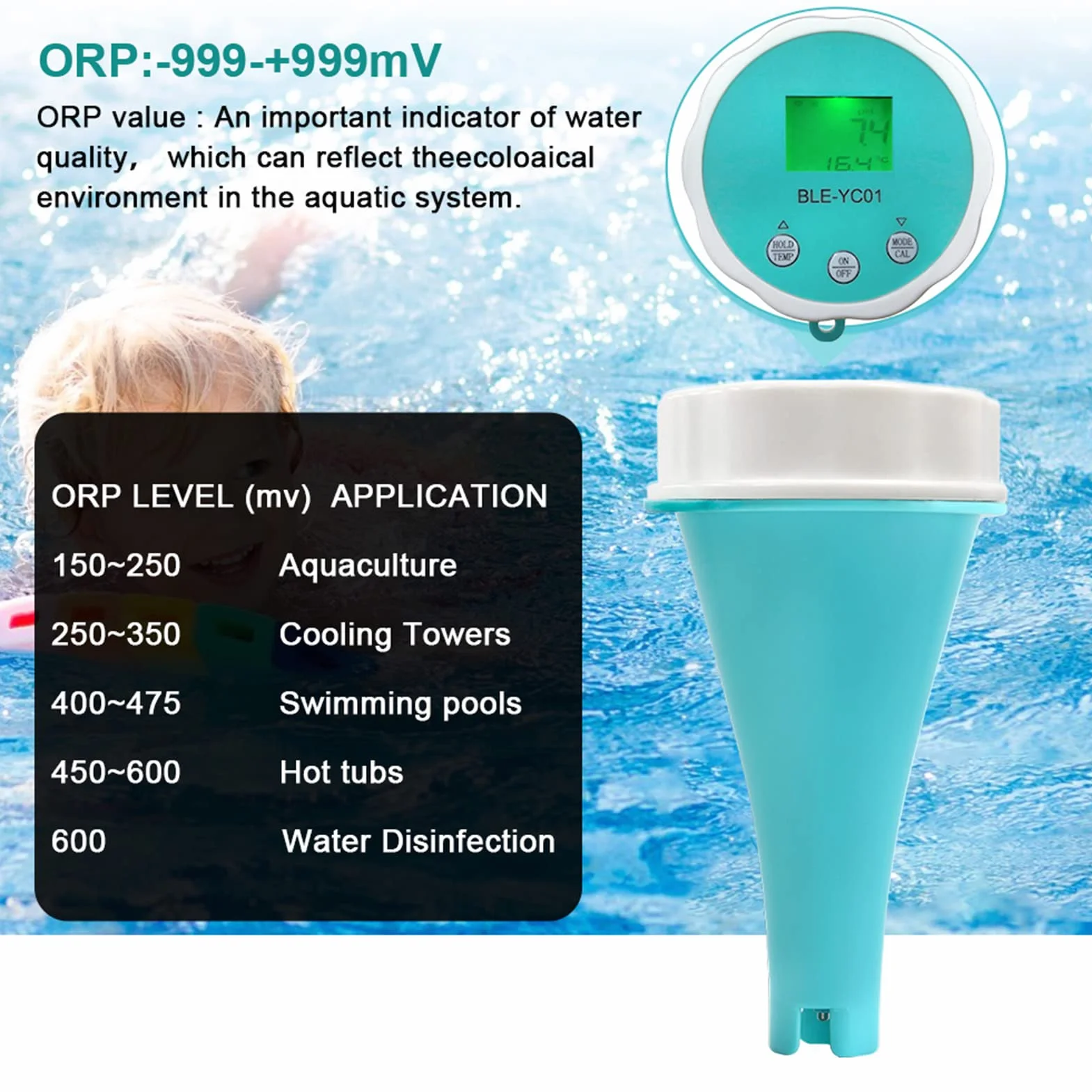 Miernik do Testowania Wody, 6 w 1 PH EC TDS ORP CL TEMP Cyfrowy Tester Wody, Wysoka Dokładność Tester Jakości Wody Bluetooth do Basenu, Hydroponiki, Wody Pitnej, Akwariów