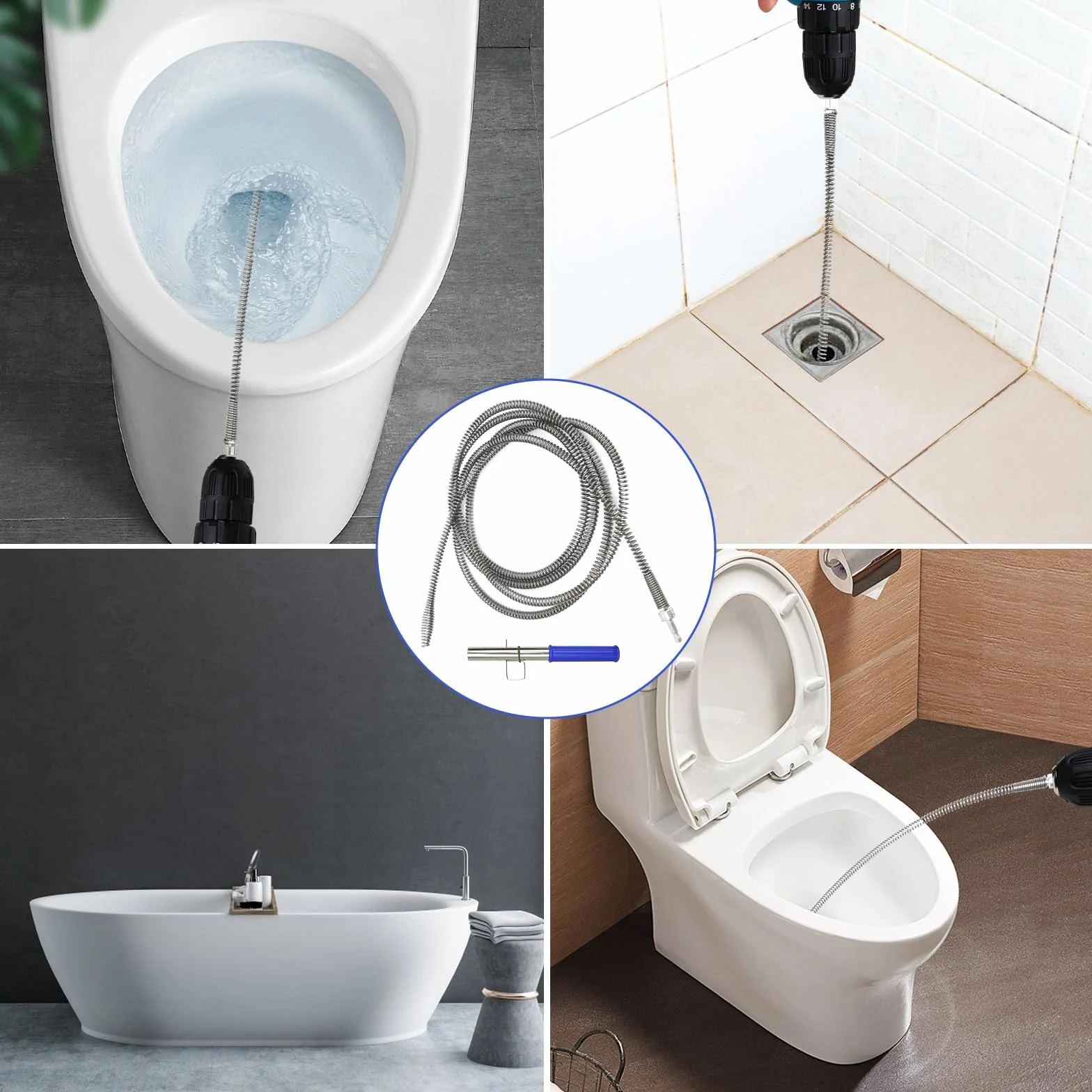 Spirala do czyszczenia rur 3 m x Ø 10 mm środek do czyszczenia odpływów spirala odpływ spirala z nakładką wiertniczą uniwersalna spirala rurowa odpływ wału do czyszczenia rur do toalety, umywalki