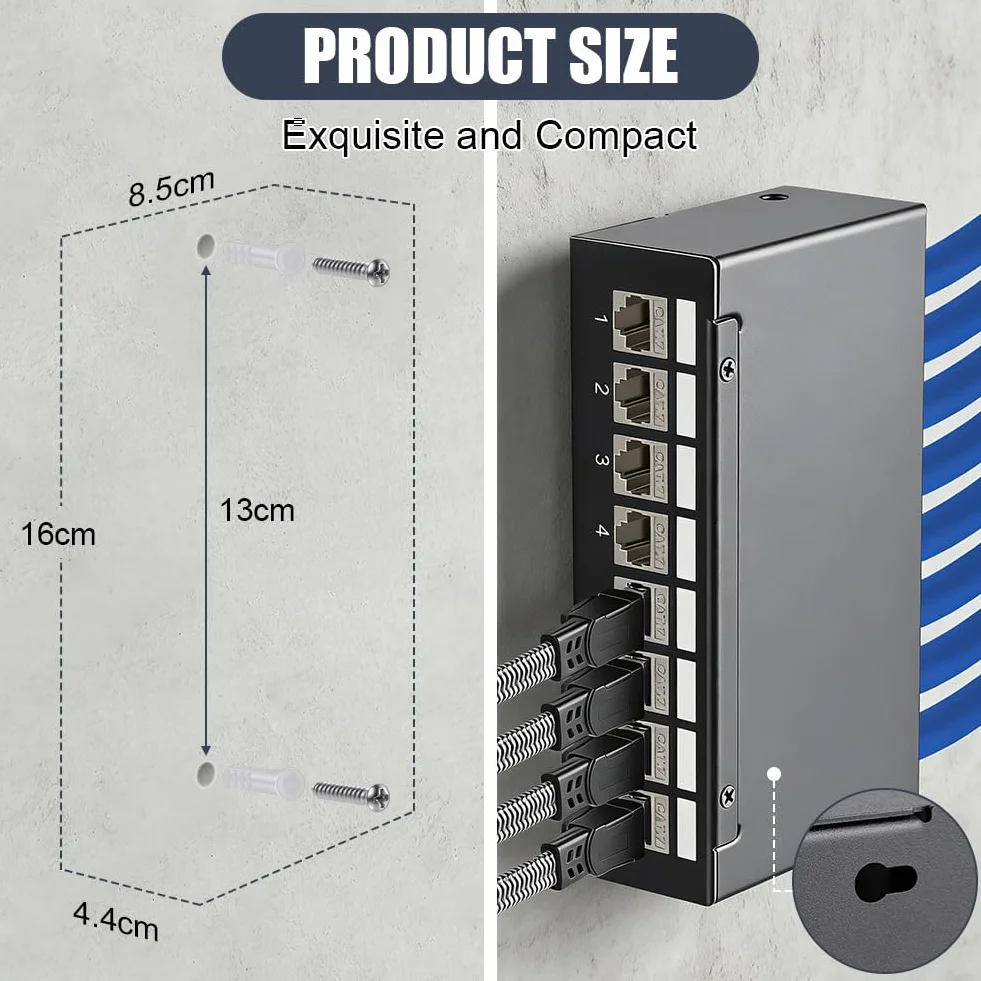 AXFEE Panel krosowy CAT 7, 8-portowy panel krosowy z modułem 8X RJ45 Keystone Jack Modul, zestaw paneli krosowych 10 Gb/s, panel krosowy kompatybilny z CAT6 CAT6a CAT7, kabel instalacyjny, kabel