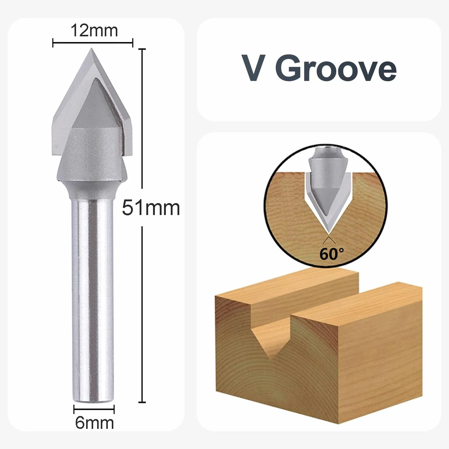SpeTool Frez do fazowania V 60° 12 mm średnica cięcia 6 mm trzpień CNC do rowkowania