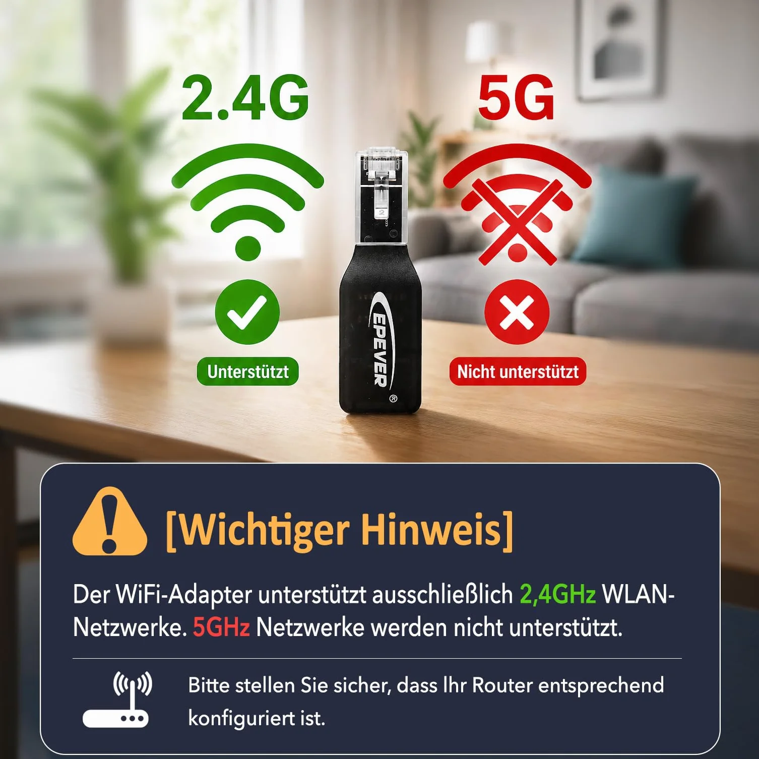 EPEVER® Adapter WiFi 2,4 GHz RJ45 D – Moduł WLAN do monitorowania regulatorów ładowania MPPT i PWM przez aplikację SolarGuardian
